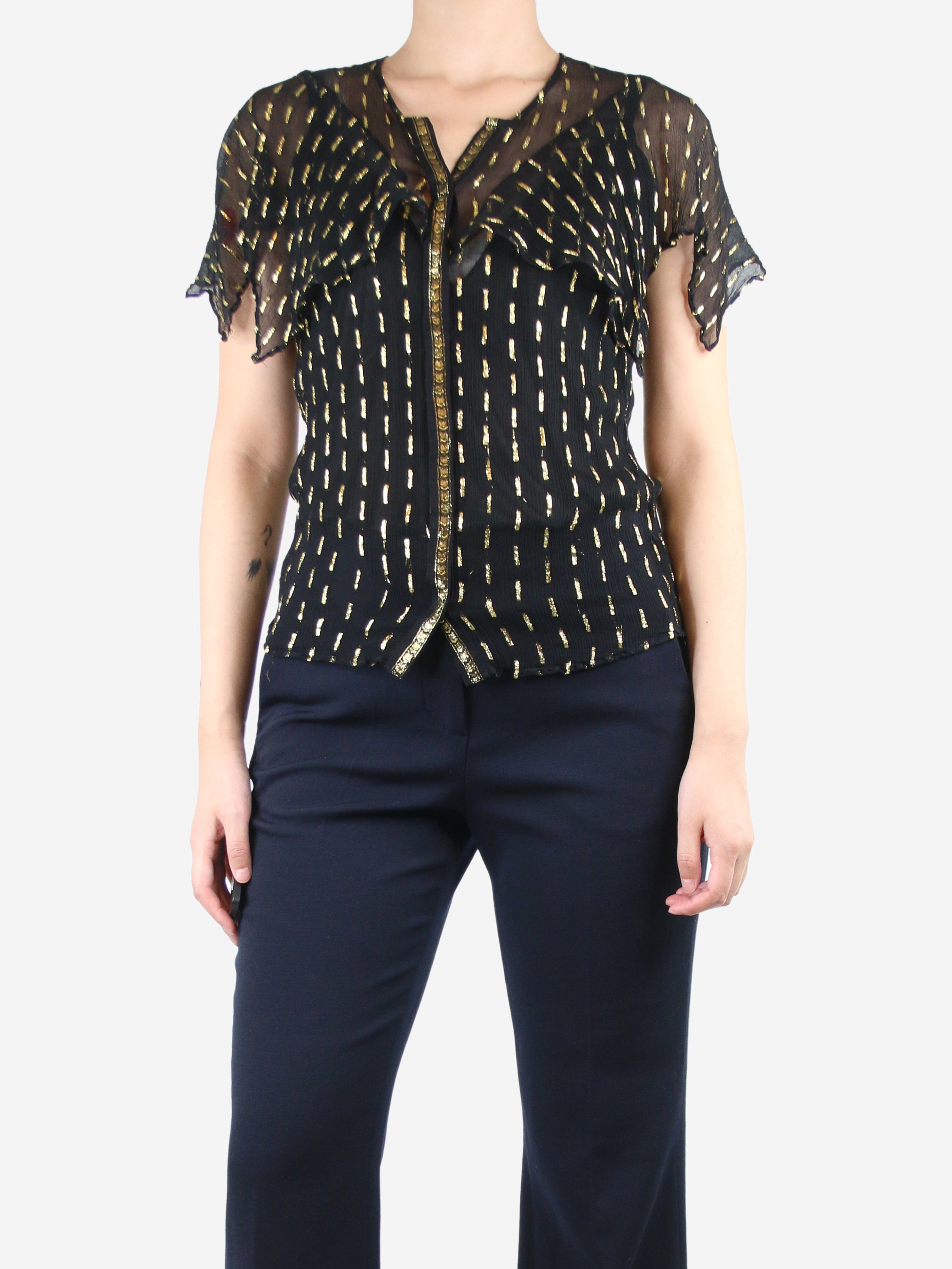 Black Lurex Sheer Top for Women - Size M | Elegant Party Wear & Evening Blouse for Night Out