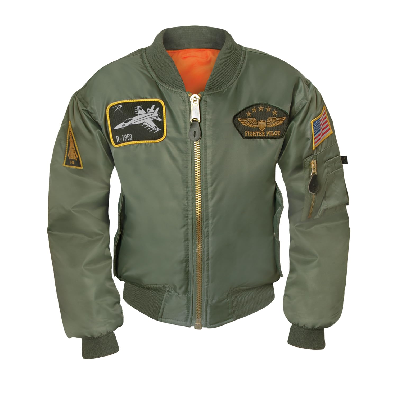 Rothco Kids Flight Jacket with Patches - Sage Green X-Large Size | Vintage Military Style Jacket for Boys & Girls | Perfect for Outdoor Adventures, School & Casual Wear
