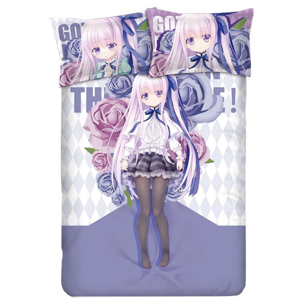 Gotou Jun Tenshi no 3P Anime 3-Piece Flannel Bedding Set - 200x220cm King Size Bed Sheet with Pillow Covers - Perfect for Anime Fans' Bedroom Decor & Cosplay Themed Rooms