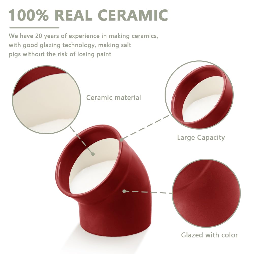 Modern Minimalist Ceramic Salt Pig - Dishwasher Safe Salt Cellar with Wide Opening for Easy Seasoning Access | Stylish Countertop Salt Holder in Red | Perfect for Kitchen, Dining Table & Cooking Stations