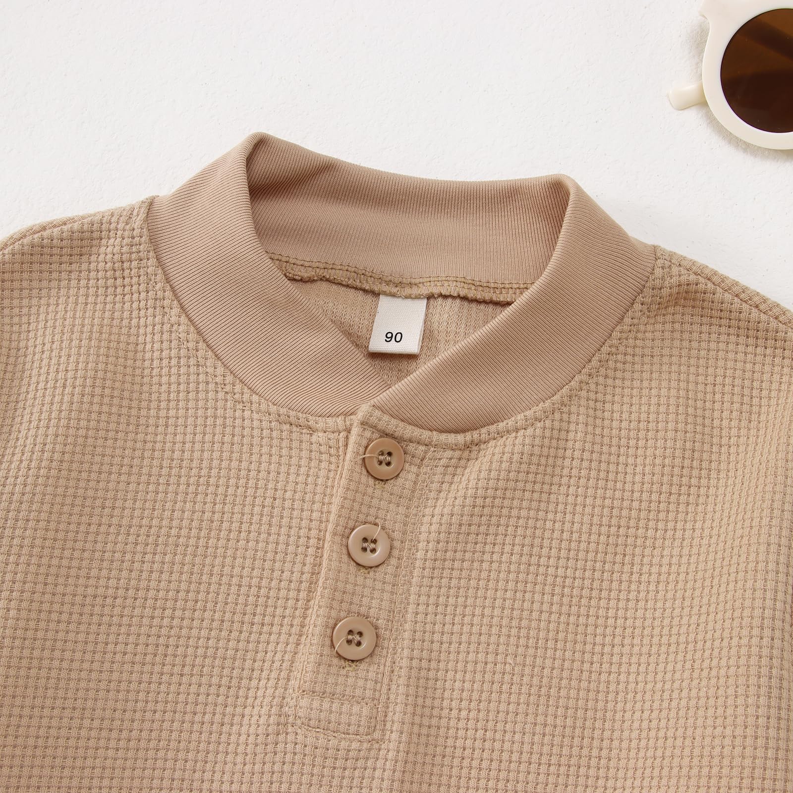 BOUTIKOME Toddler Boys Waffle Sweatshirt - Button Front Pullover Long Sleeve Top for Baby Boys | Soft & Cozy Fall Winter Kids Clothes | Perfect for Playdates, School & Family Outings