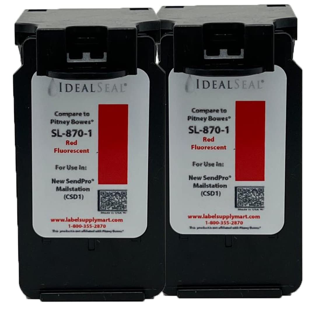IDEALSEAL Replacement Postage Ink Cartridge for Pitney Bowes SL-870-1 Red Ink - Compatible with New SendPro Mailstation (CSD1) - 2 Pack - Perfect for Small Business Shipping & Mailing Needs