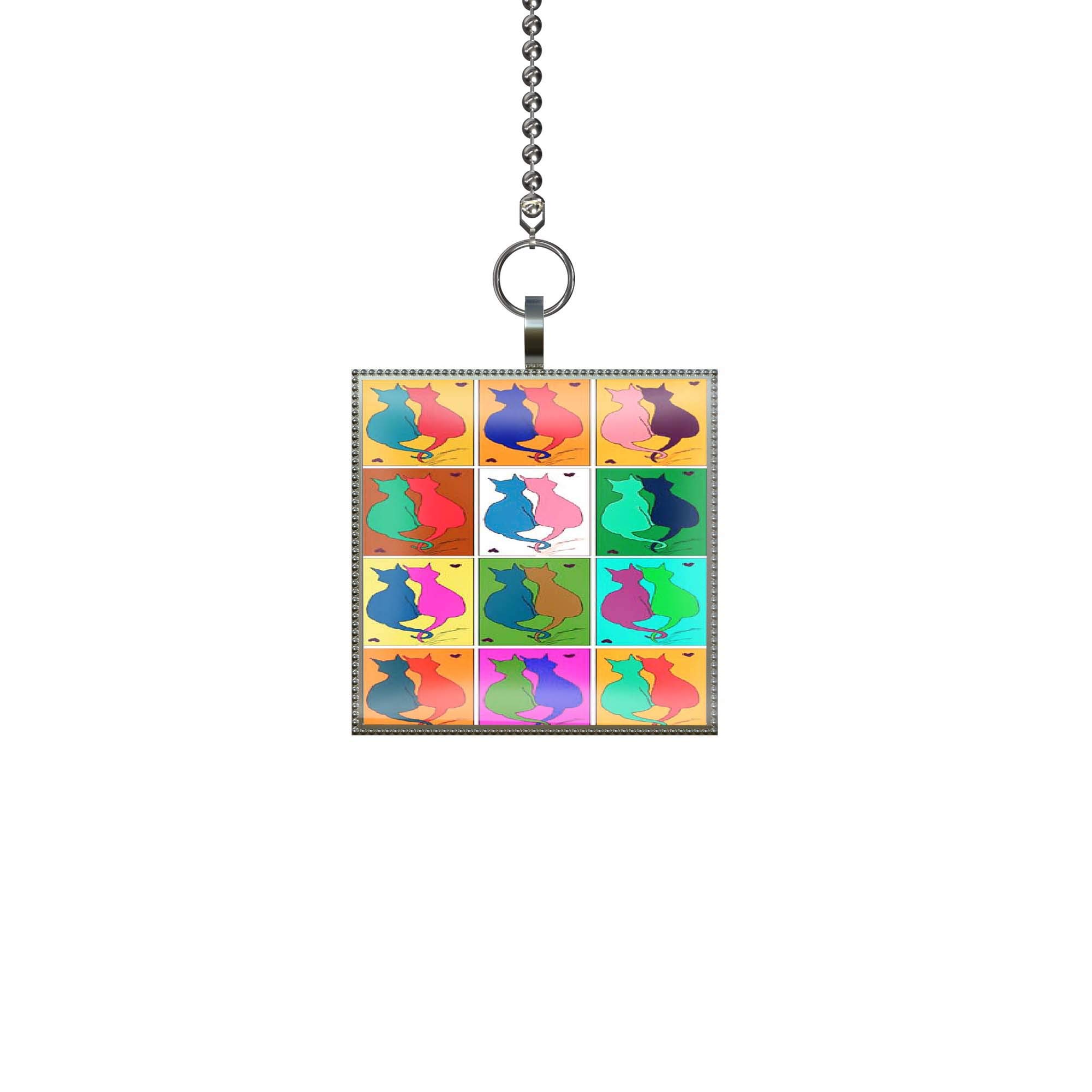 Abstract Cat Wall Decor - Modern Square Pendant Fan/Light Pull with Chain - Perfect for Bedroom, Living Room & Nursery Decor