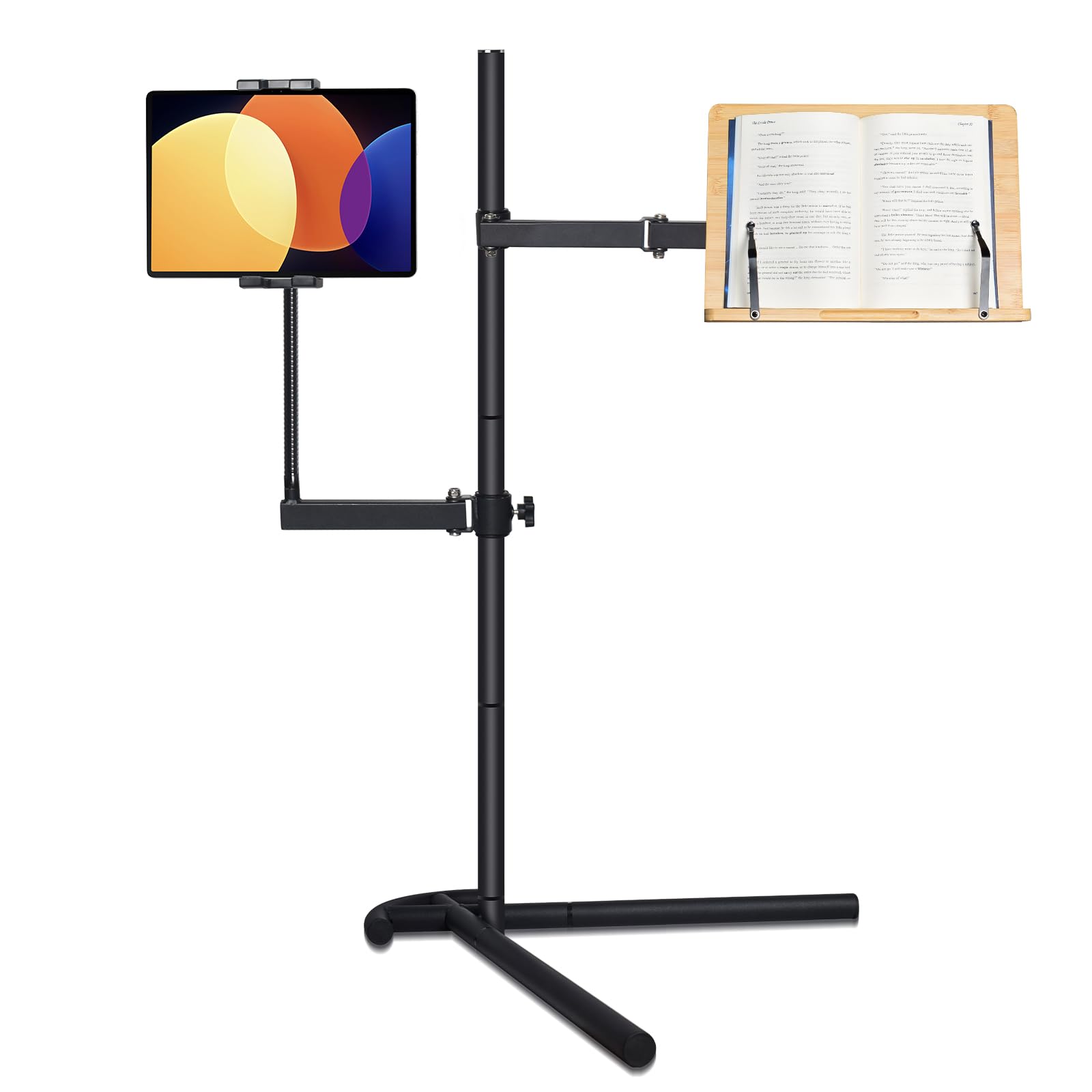 Adjustable Book Stand with Tablet Holder - Sturdy Metal Floor Stand for Reading in Bed - Perfect for Laptops, Tablets, Phones & Books - Ideal for Bedtime Reading, Studying & Hands-Free Viewing