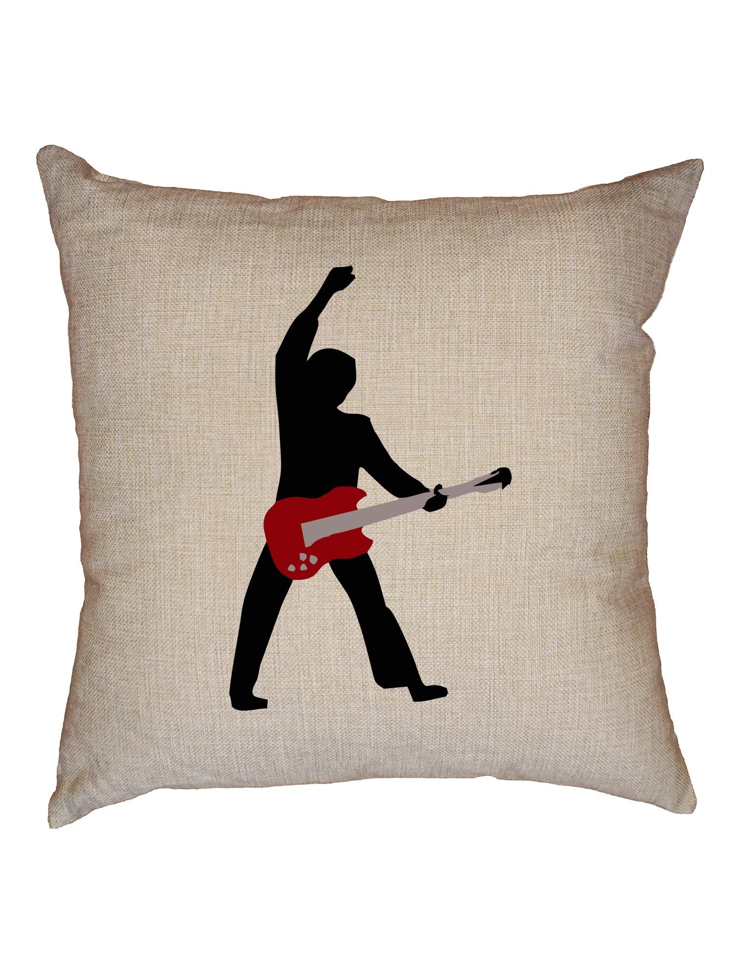 Rock Guitarist Silhouette Throw Pillow Cover - Electric Guitar Decorative Linen Cushion Case with Insert - Perfect for Music Lover's Bedroom, Living Room & Studio Decor