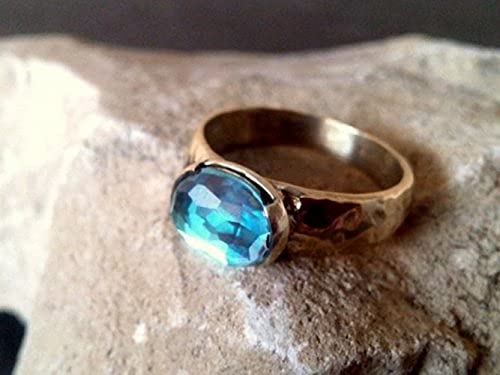 Rainbow Topaz Ring - 14K Gold Hammered Band, Mystic Gemstone Jewelry for Women, Unique Wedding Gift & Anniversary Present | Perfect for Bridal, Boho Style & Everyday Wear