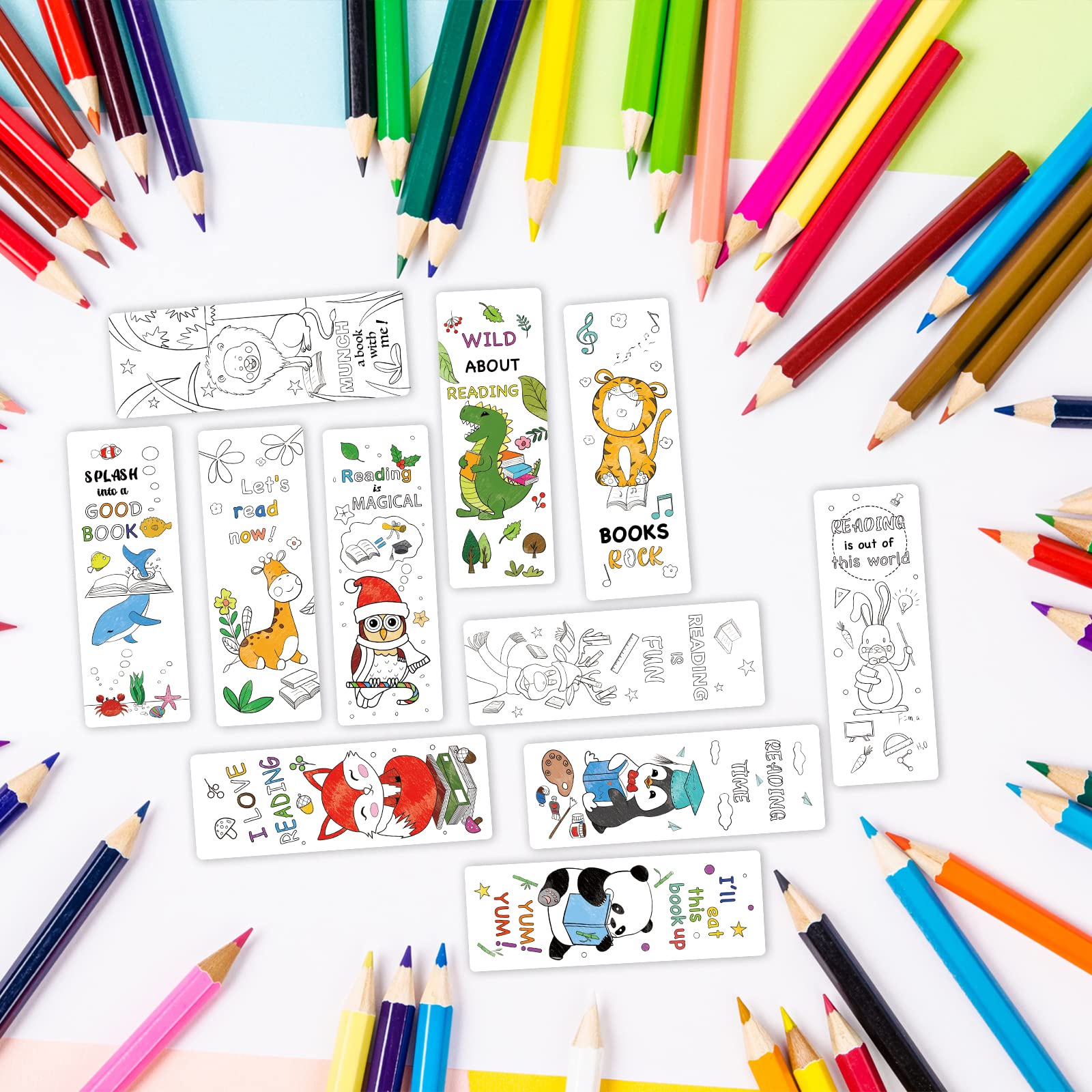 Anseal 180 PCS DIY Coloring Bookmarks for Kids & Teens - 12 Cute Animal Designs, Fun Classroom Rewards & Reading Gifts for Book Lovers - Perfect for School Activities, Birthday Parties & Reading Incentives