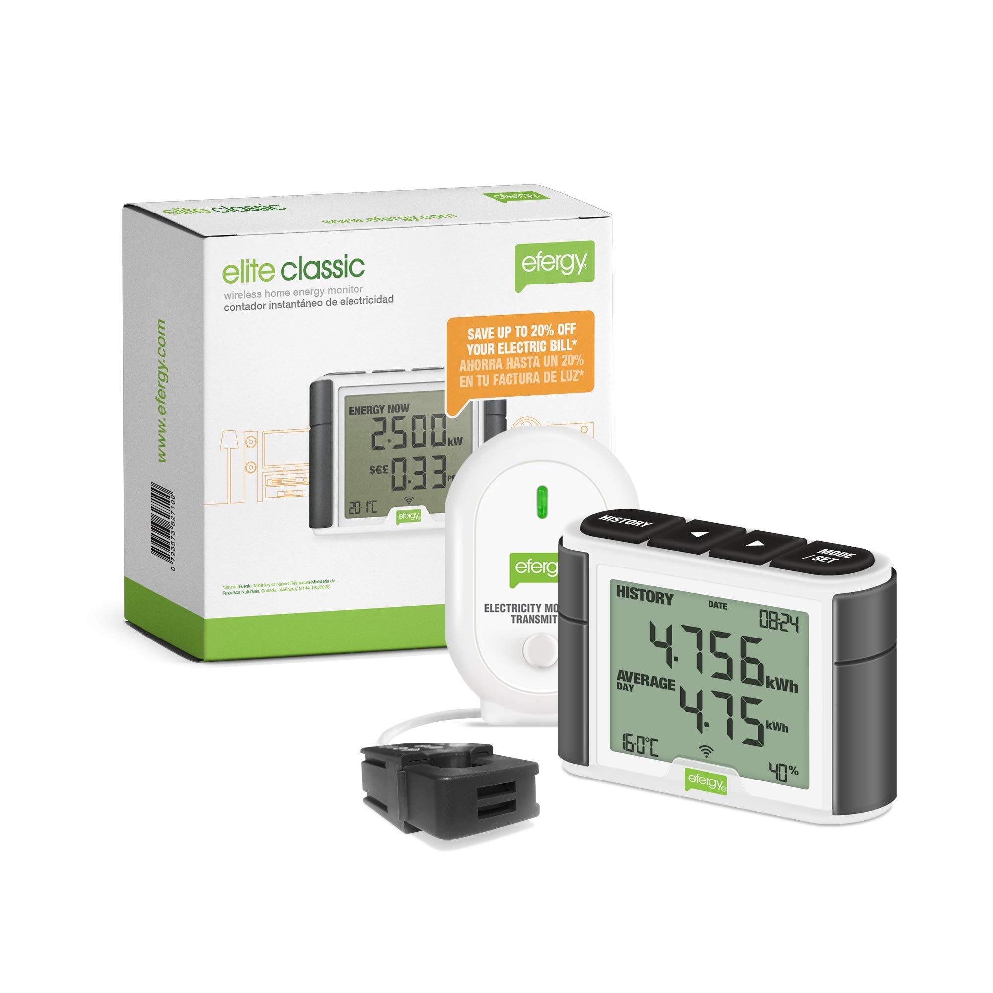Efergy Elite 4.0 Wireless Home Energy Monitor - Track Real-Time Electricity Usage for Appliances & Save on Power Bills | Perfect for Smart Homes & Energy Efficiency Monitoring