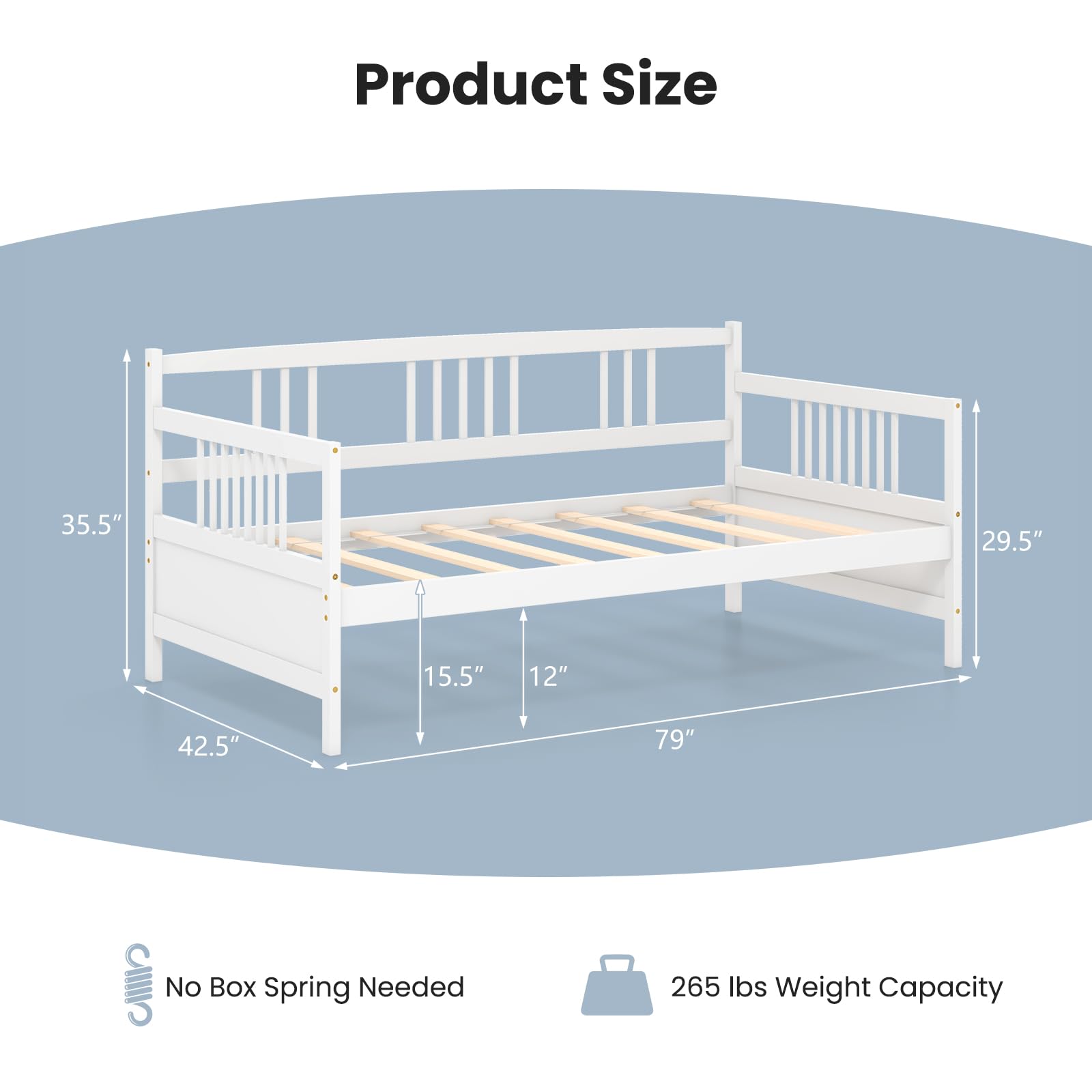 Giantex Twin Daybed Frame with Wooden Sofa Bed Design - Sturdy Wood Slat Support & Side Rails - No Box Spring Needed - Dual Use for Living Room & Bedroom - Perfect for Guest Beds, Small Spaces & Studio Apartments - White