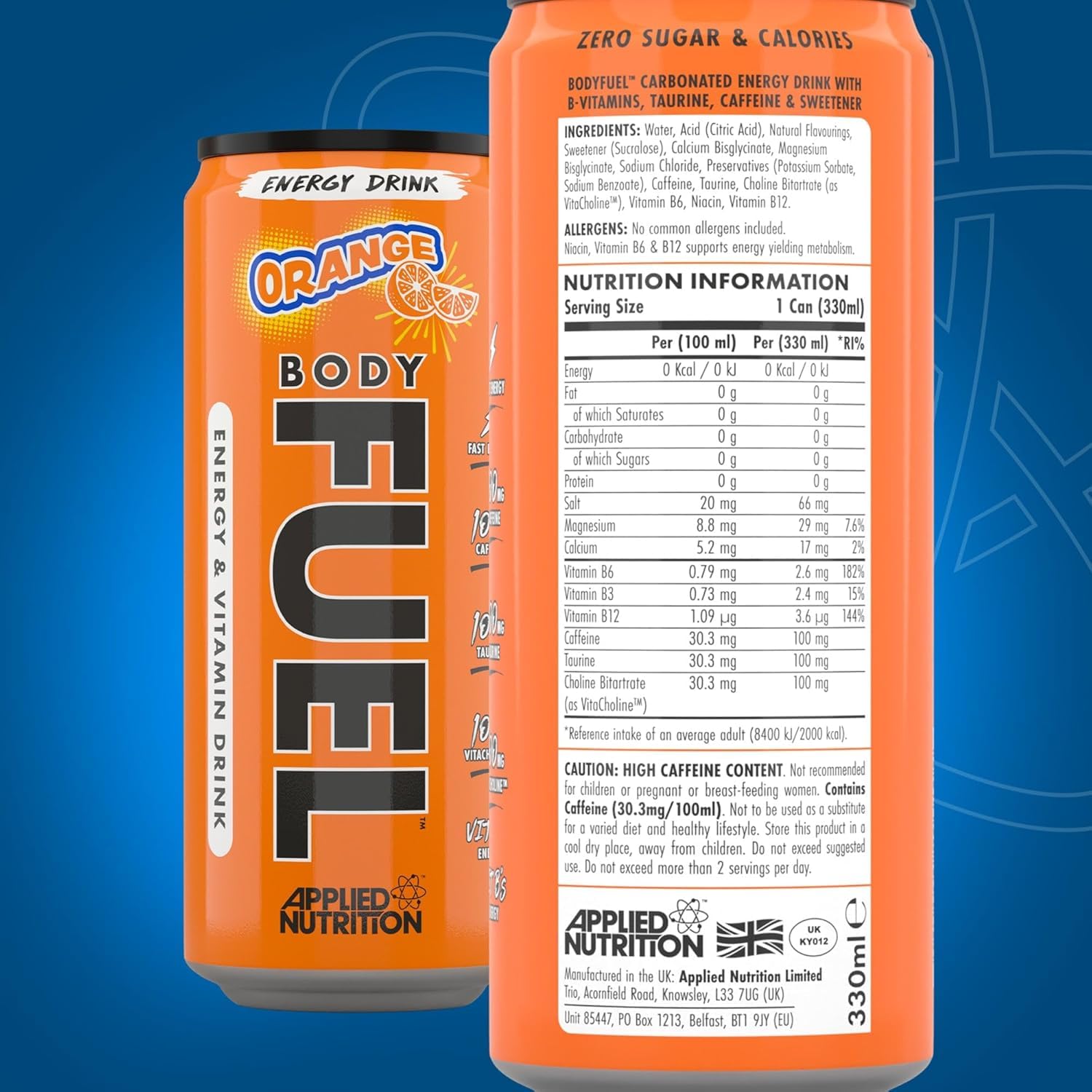 Applied Nutrition Body Fuel Energy Drink - 12 Pack x 330ml Cans | Boost Workout Performance & Mental Focus | Perfect for Gym, Sports & Daily Energy