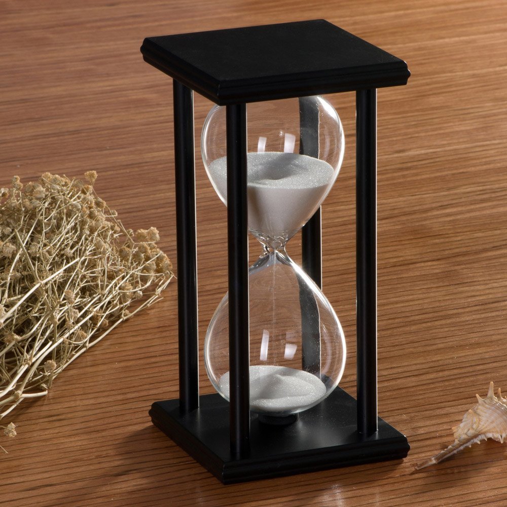 60 Minute Hourglass Sand Timer - Wooden Frame White Sandglass Clock for Kids Room Decor, Birthday Gifts, Tea/Coffee Table, Bookshelf & Classroom Games | Perfect for Study Time Management, Cooking, Board Games & Meditation