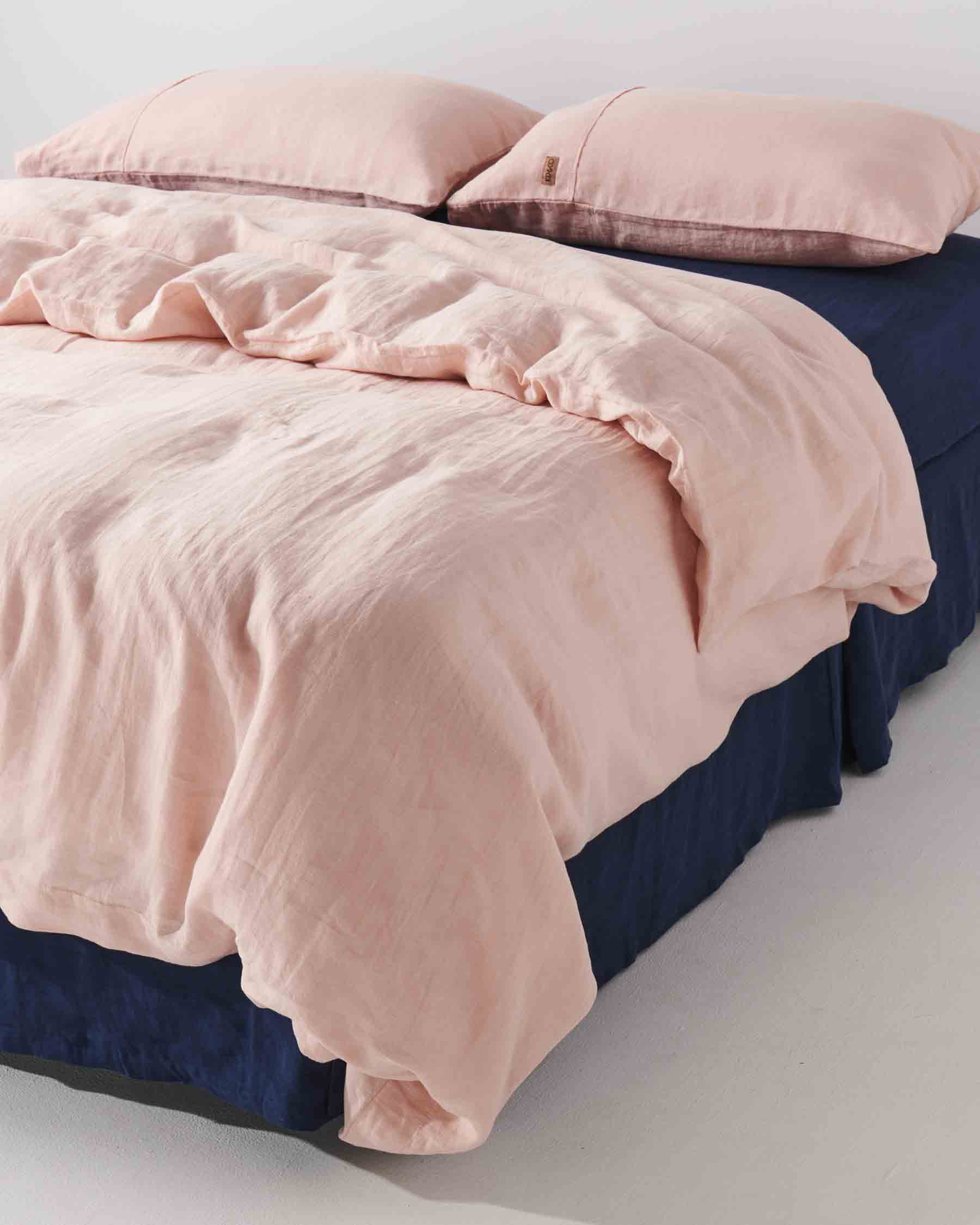 Premium Indigo Linen Fitted Sheet - Queen Size, Deep Pocket 18