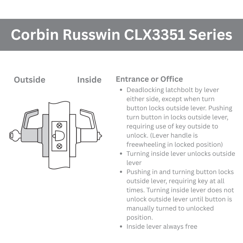 Corbin Russwin CLX3351 124D Cylindrical Lock - Secure Entrance & Office Door Lock with Decorative Lever, Multiple Core Options - Ideal for Commercial Buildings, Offices & Home Security