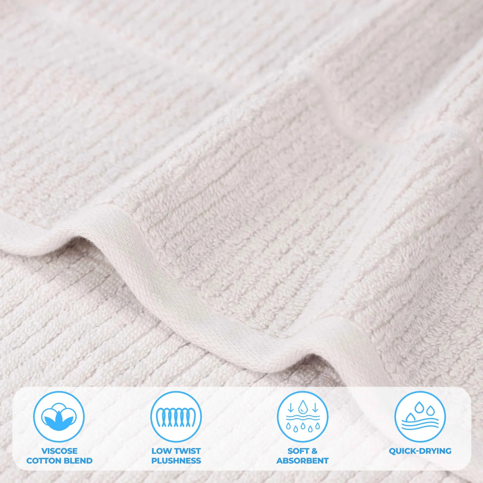 Milo Smart Twist Viscose Cotton Blend Ribbed Bath Towels Set of 2 - Ultra Soft & Absorbent for Spa, Beach & Luxury Bathroom Decor