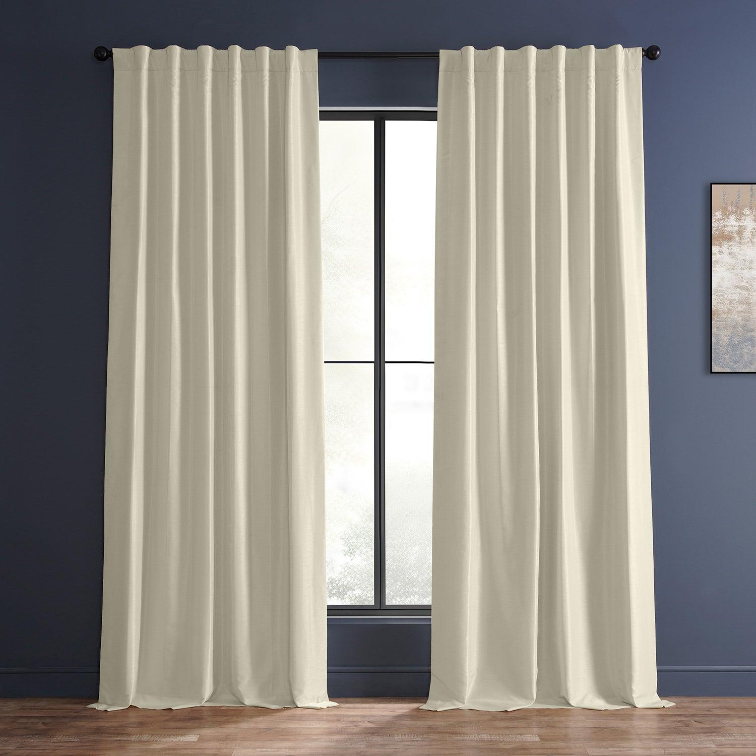 Vintage Off-White Textured Faux Dupioni Silk Curtains - Elegant Window Drapes for Living Room, Bedroom & Dining Room Decor