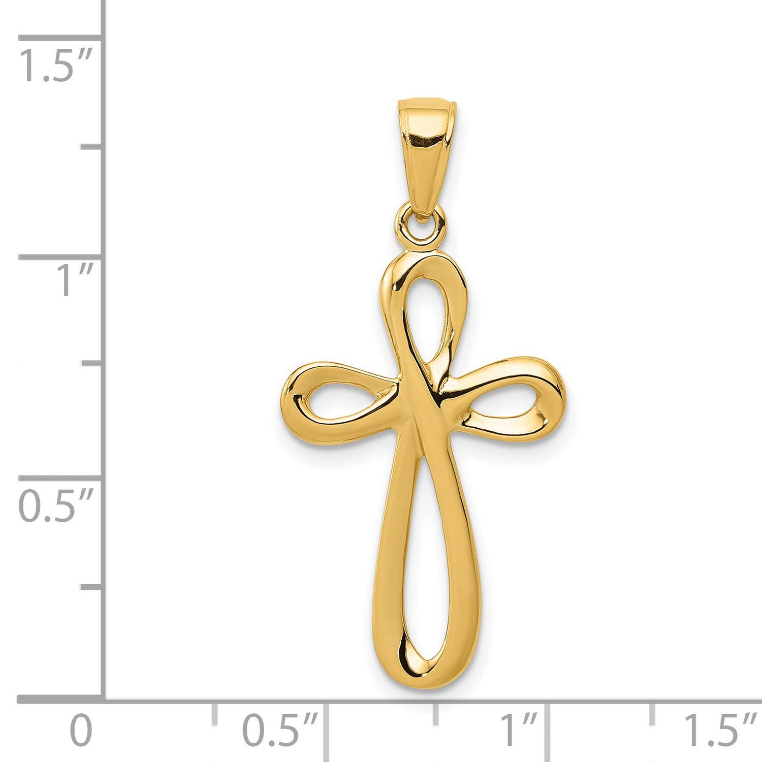 14K Yellow Gold Reversible Open Ribbon Style Latin Cross Pendant Necklace - 34mm x 16mm - Elegant Religious Jewelry for Women, Gift for Baptism, First Communion & Special Occasions