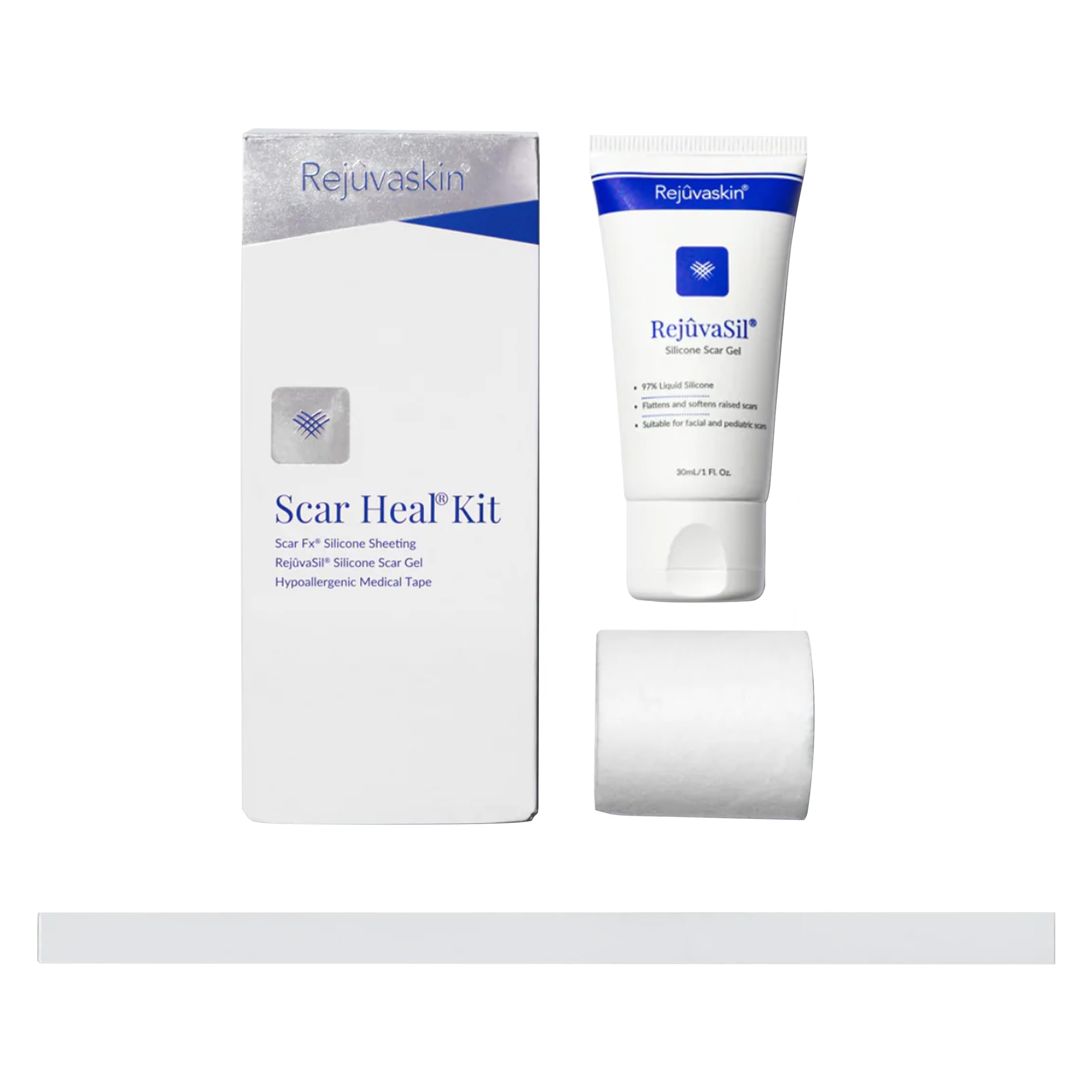 Rejuvaskin Scar Heal Kit for Abdominal Scars - Soften, Flatten & Reduce Scars with Silicone Sheeting, RejuvaSil Gel & Medical Tape (1