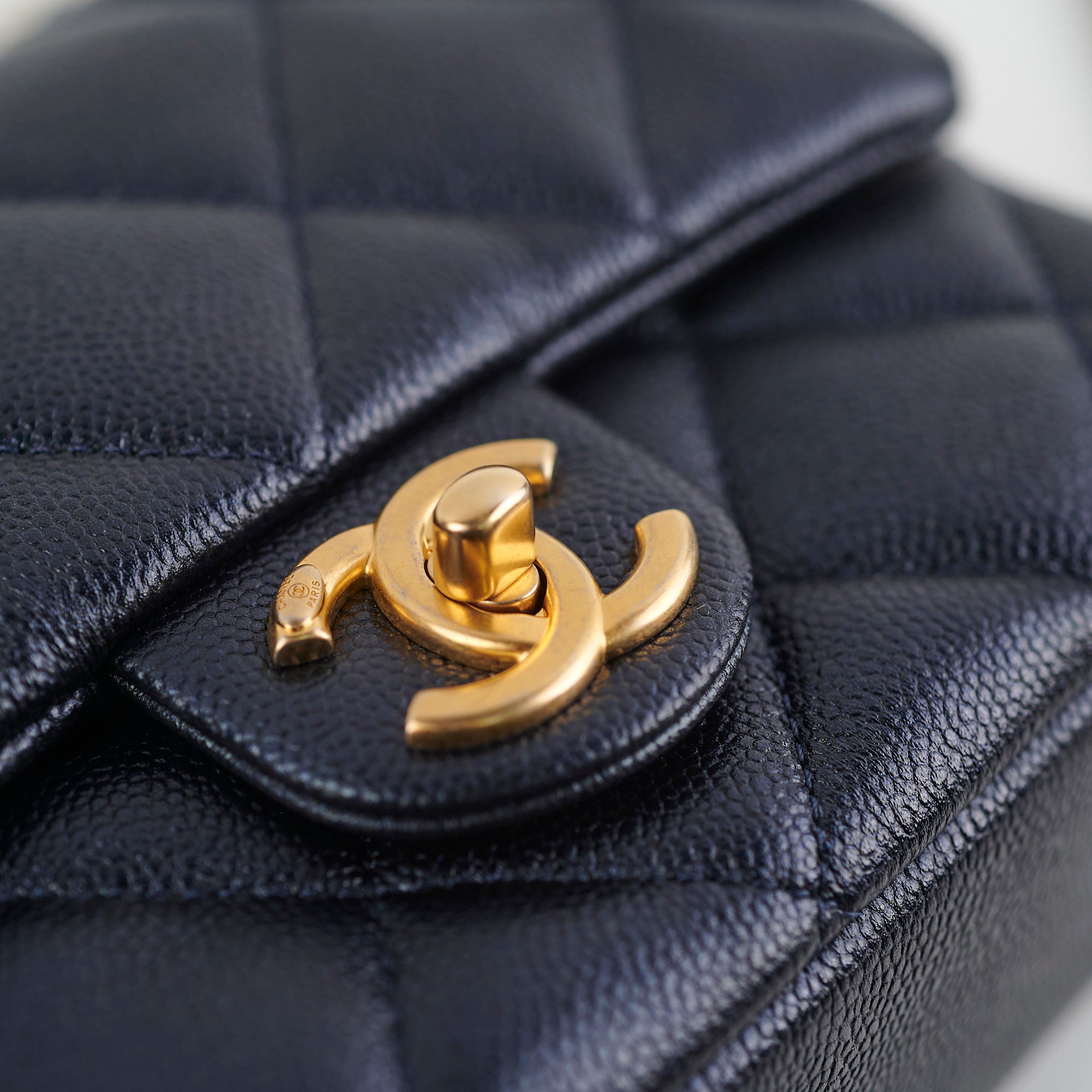 Chanel Perfect Mini Classic Flap Bag Iridescent Navy Blue Leather Crossbody Purse for Women | Luxury Evening Party & Date Night Accessory