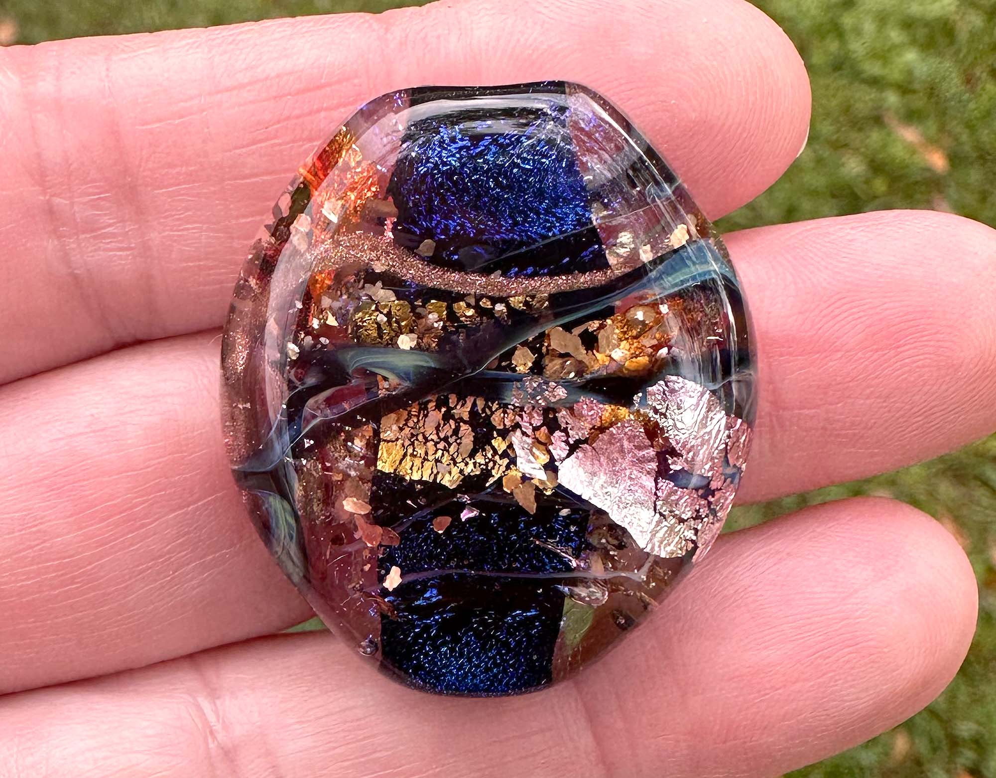 Blue Dichroic Glass Focal Bead for Jewelry Making - Handmade Lampwork Beads with Metallic Shimmer - Perfect for Necklaces, Bracelets & DIY Craft Projects