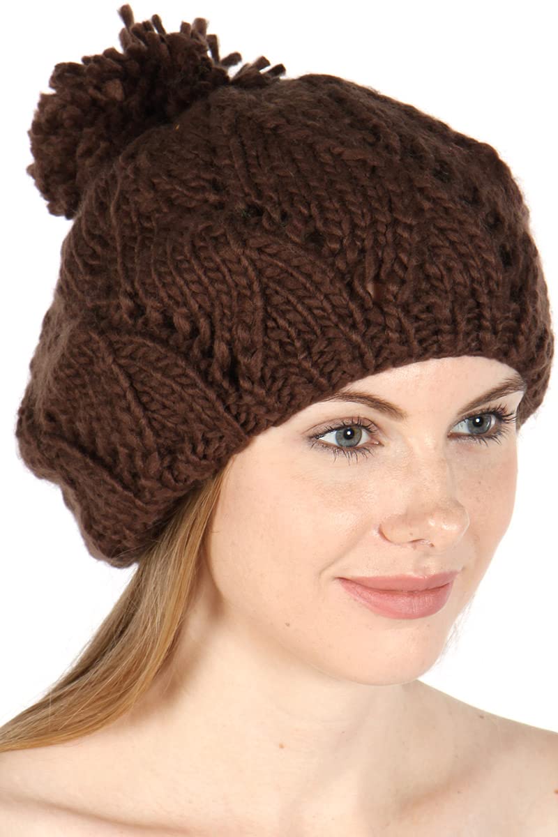 SERENITA Knit Pom Pom Beanie Winter Hat - Soft Warm Cable Knit Skull Cap for Women & Men - Stretchable Patterned Beanie for Cold Weather, Outdoor Activities & Fashion Accessories