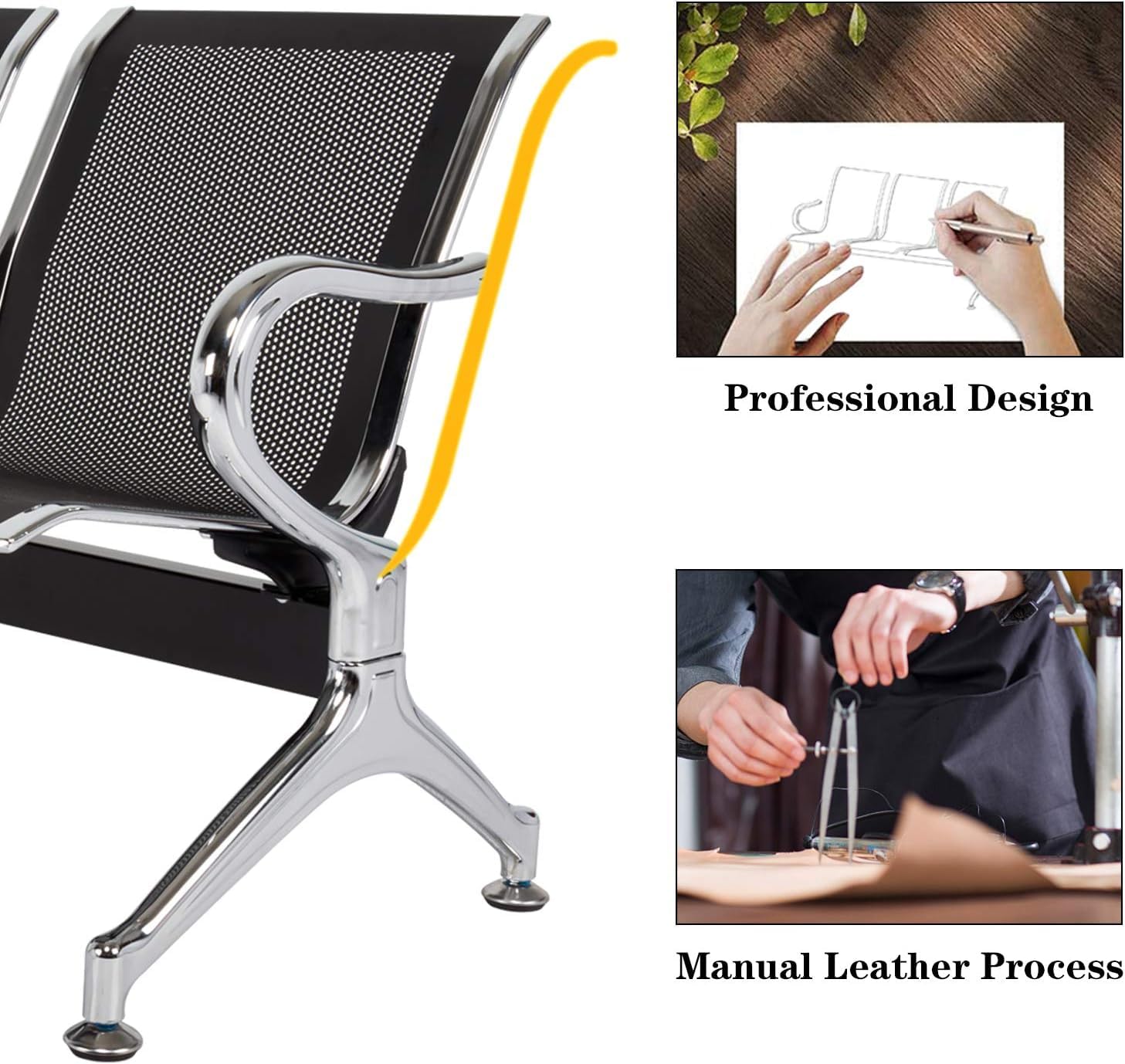 Kinsuite 2-Seat Airport Reception Bench with Arms - Modern Waiting Room Chairs for Office, Bank, Hospital - Durable Guest Chairs for Reception Areas & Lobbies (Black) - Perfect for High-Traffic Commercial Spaces