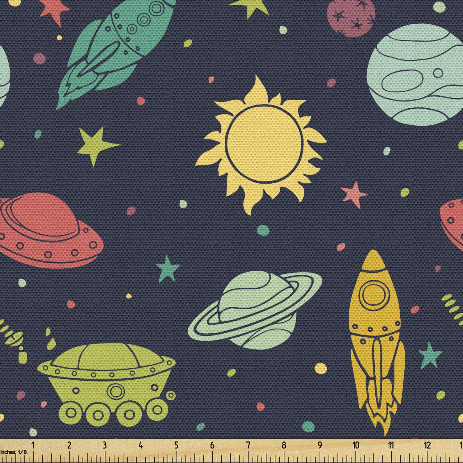 Ambesonne Outer Space Fabric by The Yard - Galaxy Print with Stars, Planets, Spacecrafts & Rockets - 10 Yards Multicolor Decorative Fabric for Upholstery, DIY Projects, Home Decor, Curtains & Crafting