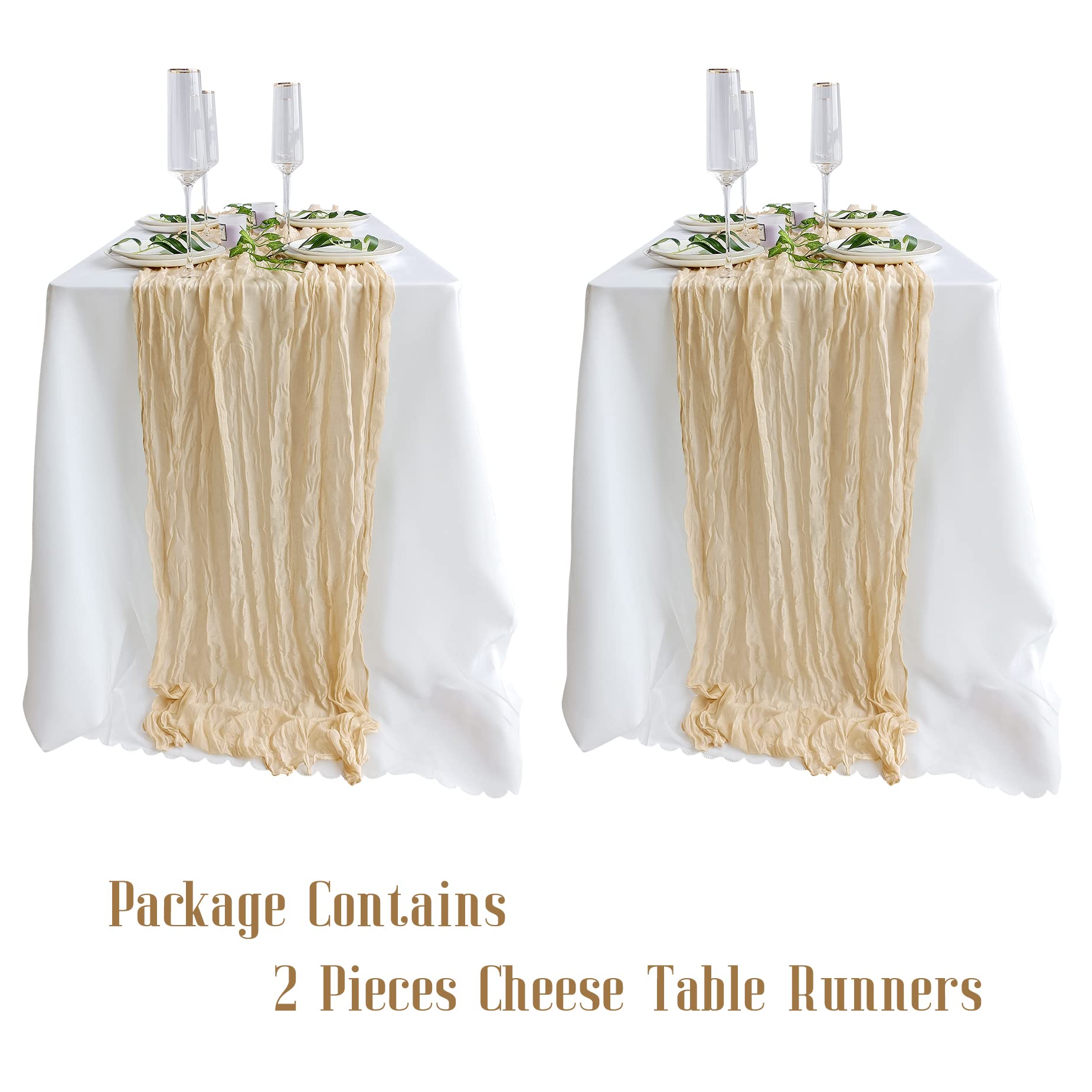 2 Pack Ivory Cheesecloth Table Runners - 10Ft Gauze Boho Wedding Decor for Bridal Showers, Baby Showers & Birthday Parties | Perfect for Easter Decorations, Arch Backdrops & Rustic Table Settings