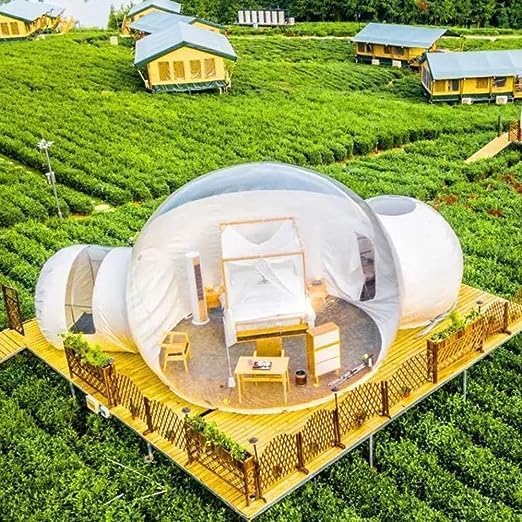 Transparent Inflatable Bubble Camping Tent - Clear Dome Cabin with Quiet Air Blower for Outdoor Family Backyard Camping, Stargazing & Adventure | Waterproof, Portable & Easy Setup