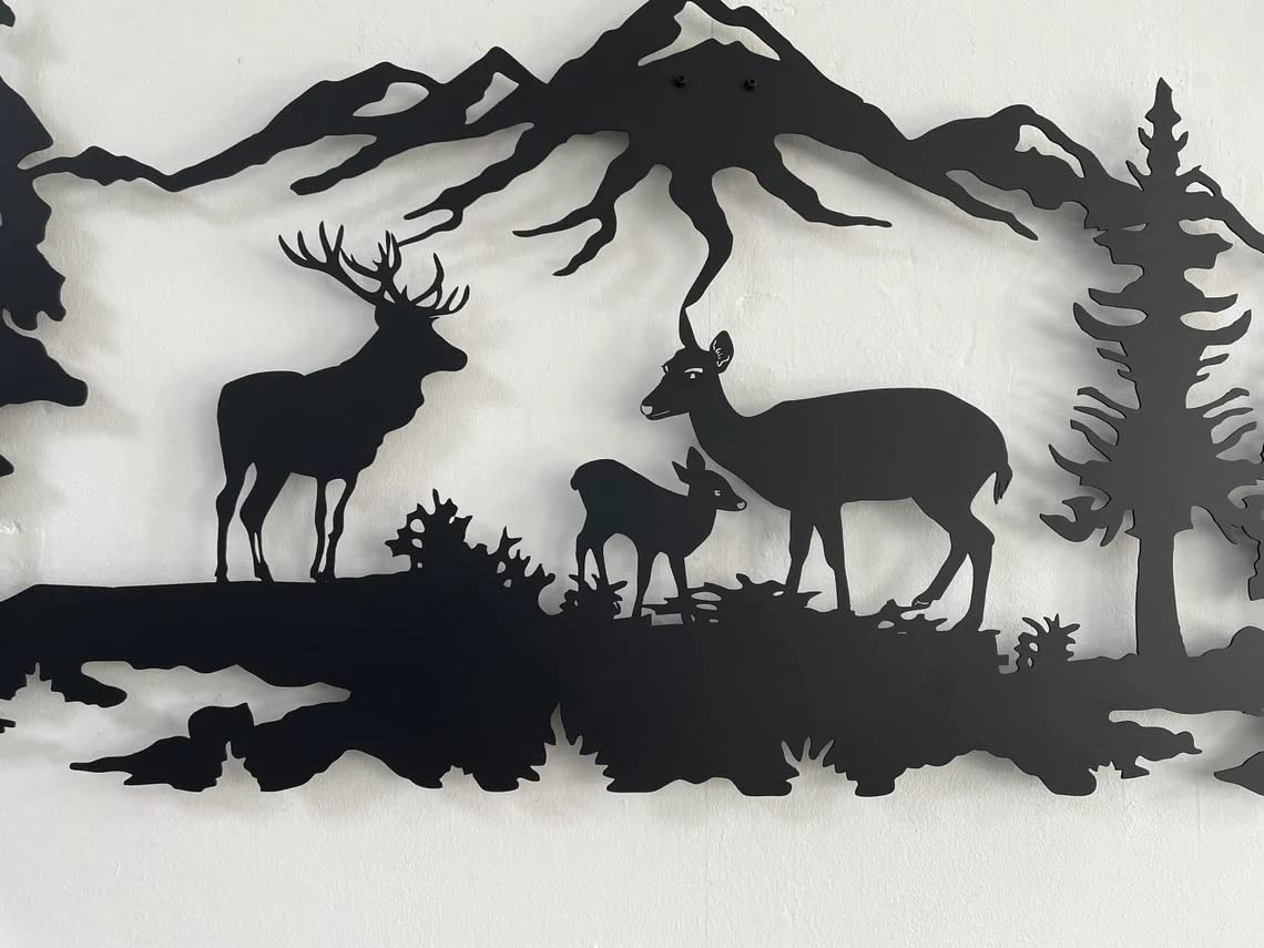 DEKADRON Metal Wall Art - Deer Family & Tree Decor for Home & Office - 47