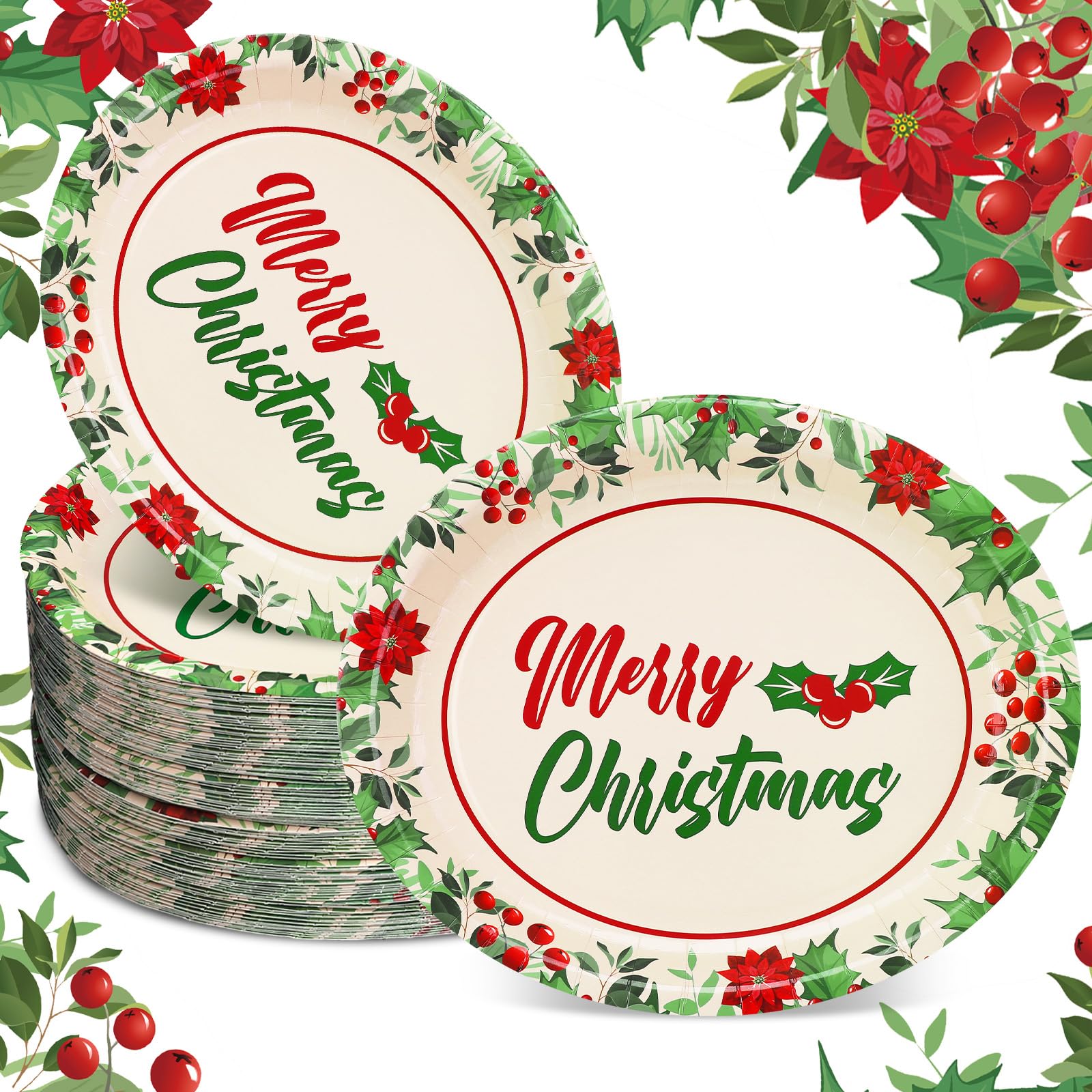 100 Count Christmas Oval Paper Plates Bulk 10