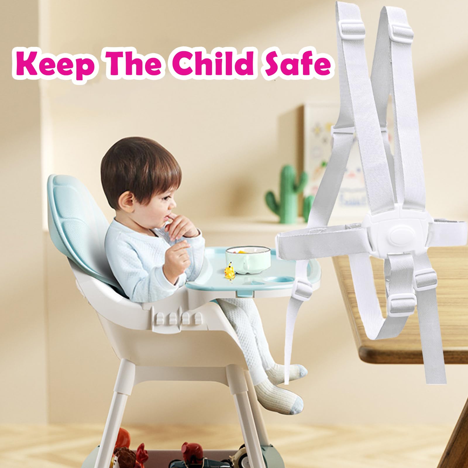 5-Point Safety Harness for Baby Stroller, Adjustable High Chair Strap - Child Car Seat Belt with Shoulder Straps (White) | Secure Infant Protection for Pushchair, Pram & Shopping Cart