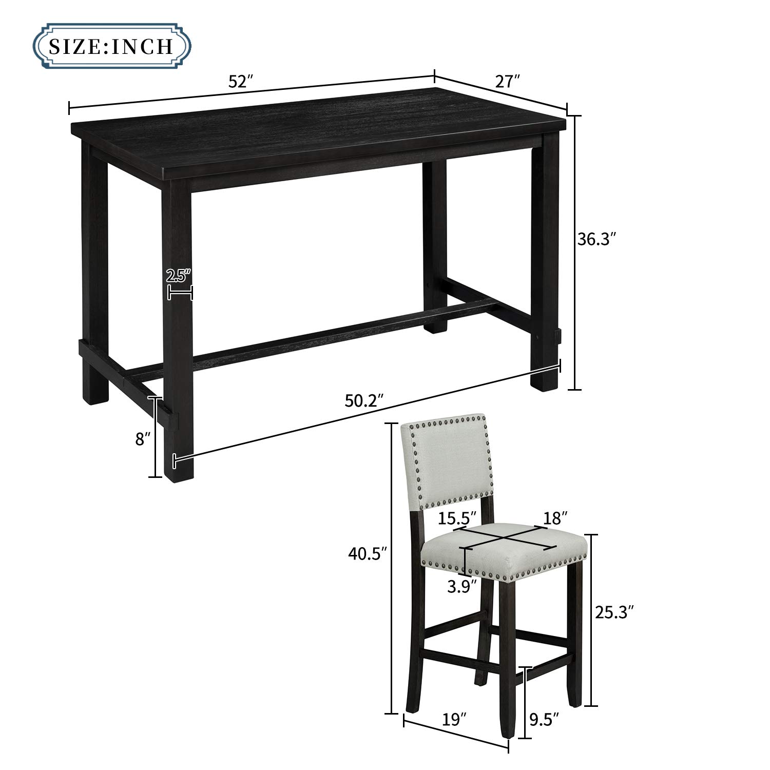 LZ LEISURE ZONE 5-Piece Counter Height Dining Set - Wood Kitchen Table & Chairs for 4 - Espresso & Beige Modern Dining Room Furniture - Perfect for Small Spaces, Apartments, Restaurants & Breakfast Nooks