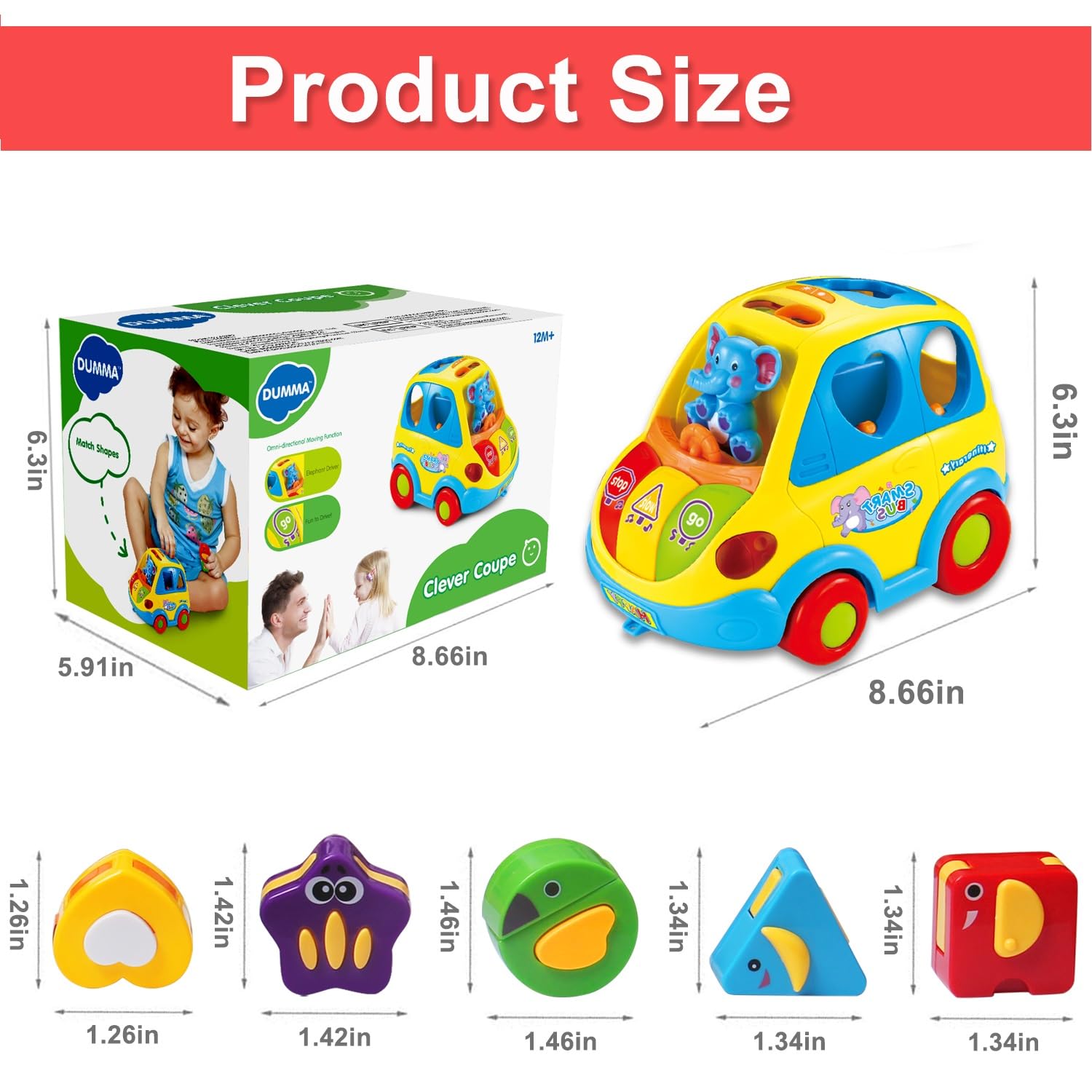 Best Montessori Musical Bus Toy for 1-3 Year Old Boys & Girls - Smart Shape Learning with Lights & Sounds - Ideal Christmas & Birthday Gift for Toddlers 6-18 Months | Perfect for Early Education, Sensory Development & Interactive Playtime