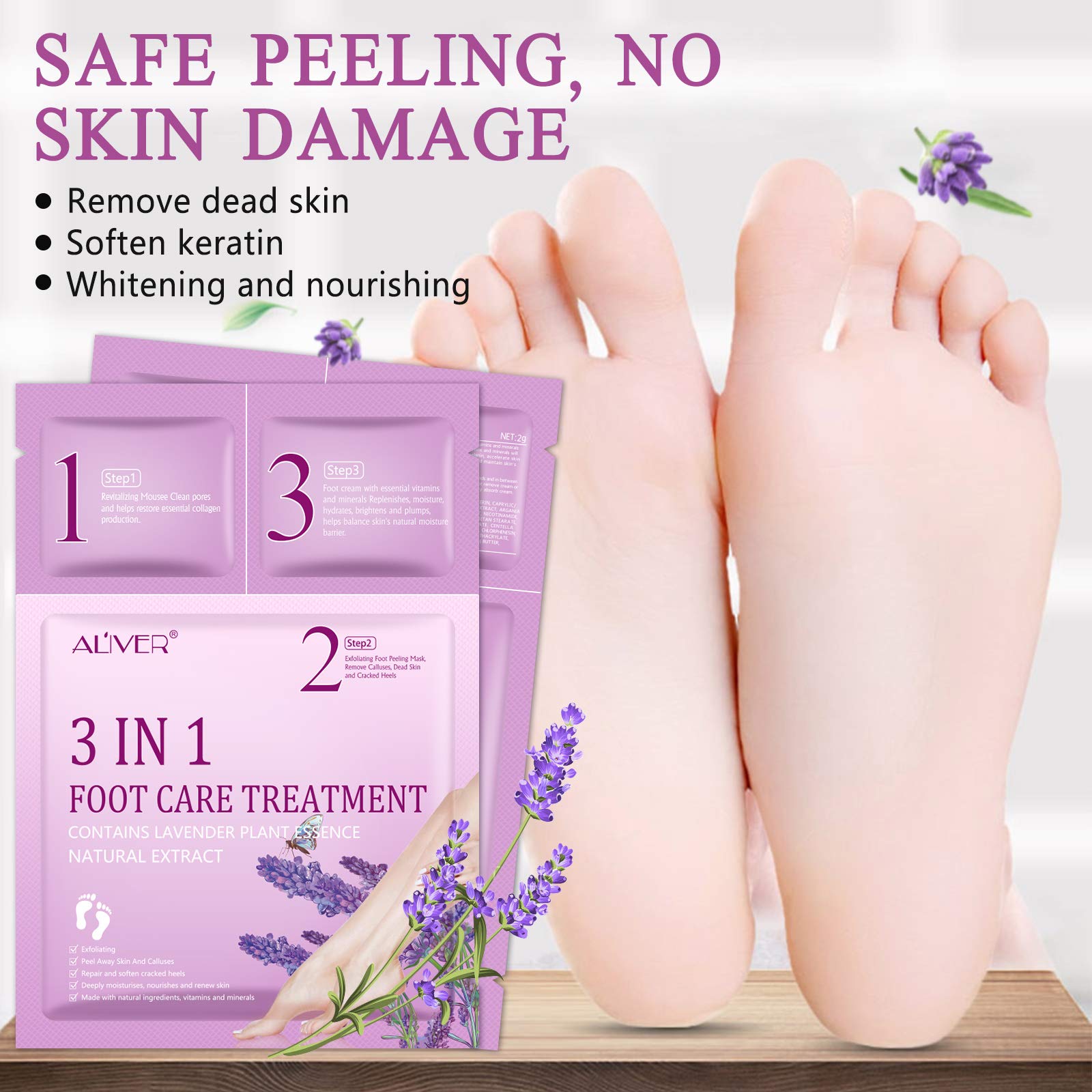 3-Pack Foot Peel Mask & Care Kit - Lavender Exfoliating Peel Off Mask, Cleansing Mousse & Moisturizing Cream for Dead Skin & Callus Removal - Perfect for At-Home Pedicures & Foot Spa Treatments (Men & Women)