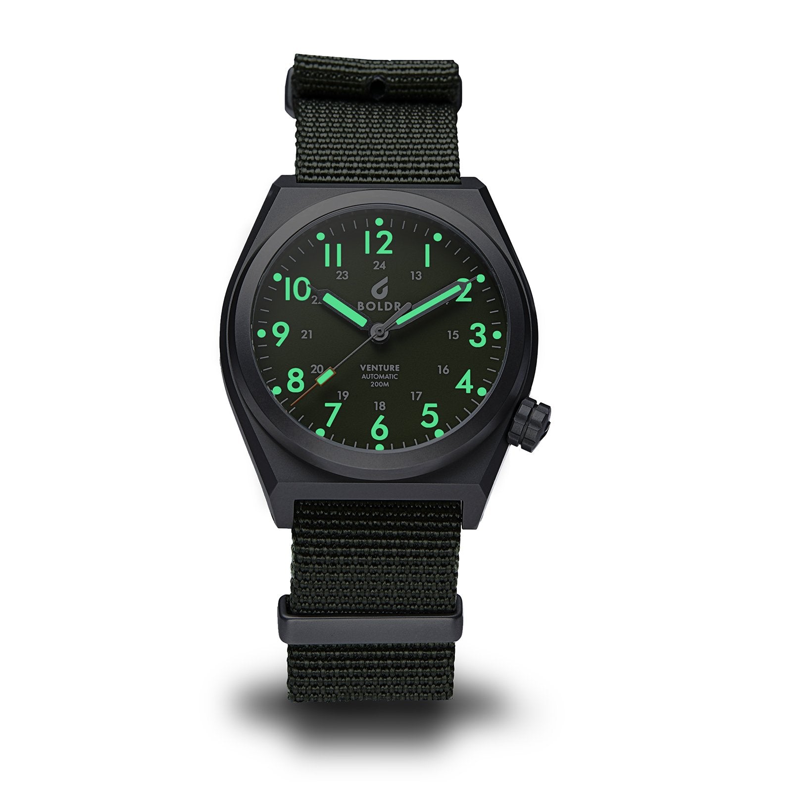 BOLDR Venture Jungle Green Automatic Watch - Durable Stainless Steel Men's Watch for Outdoor Adventure, Hiking & Travel - Waterproof & Shock Resistant