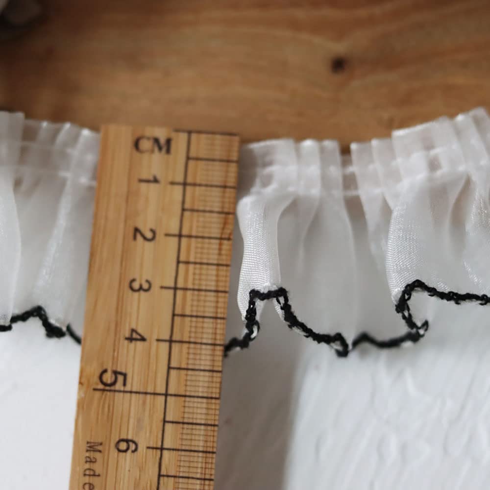 Black and White Ruffled Pleated Lace Fabric - 3 Yards Chiffon Trim for Dress Decoration, Tulle Applique, DIY Sewing & Craft Projects - Perfect for Wedding Dresses, Costumes, and Home Decor