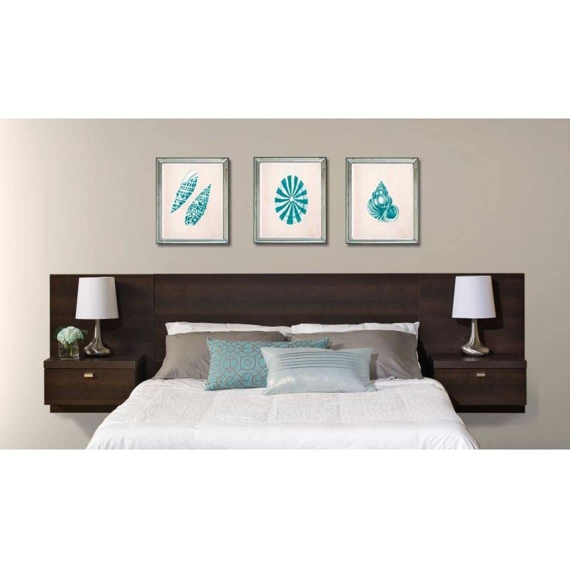 King Size Floating Headboard with Nightstands in Espresso - Modern Bedroom Furniture for Master Suite, Guest Room & Apartment Decor