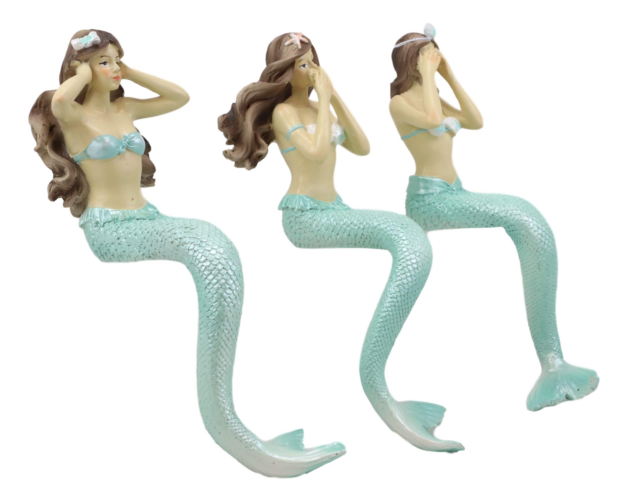 Ebros Capiz Ocean See No Evil Hear No Evil Speak No Evil Mermaid Siren Shelf Sitter Figurine - 9.25