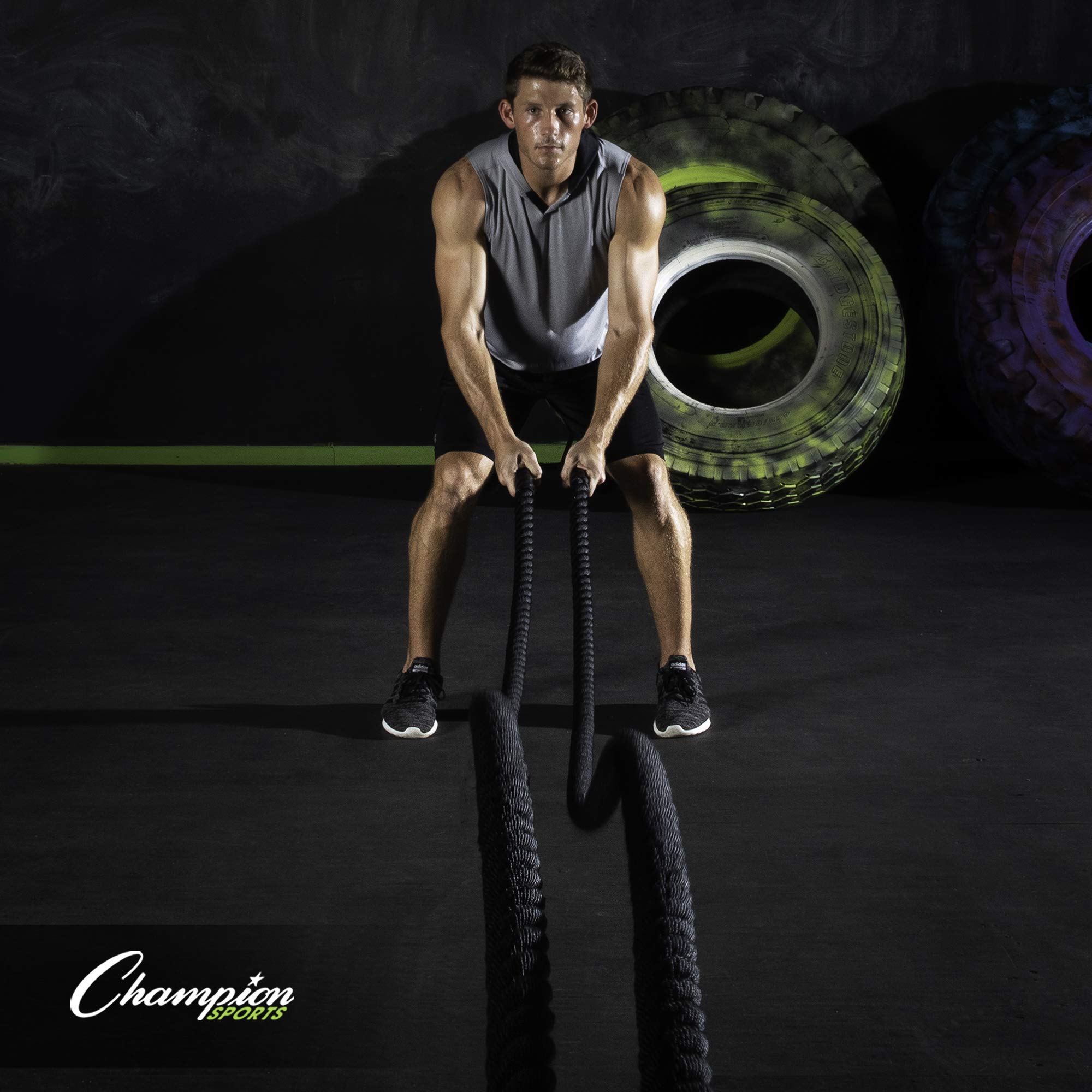 Champion Sports Heavy Duty Training Rope - Rhino Poly Strength & Conditioning Battle Ropes for Gym, Cardio, Cross Training, Weight Lifting & CrossFit - Perfect for Home Workouts, Outdoor Fitness & Professional Training