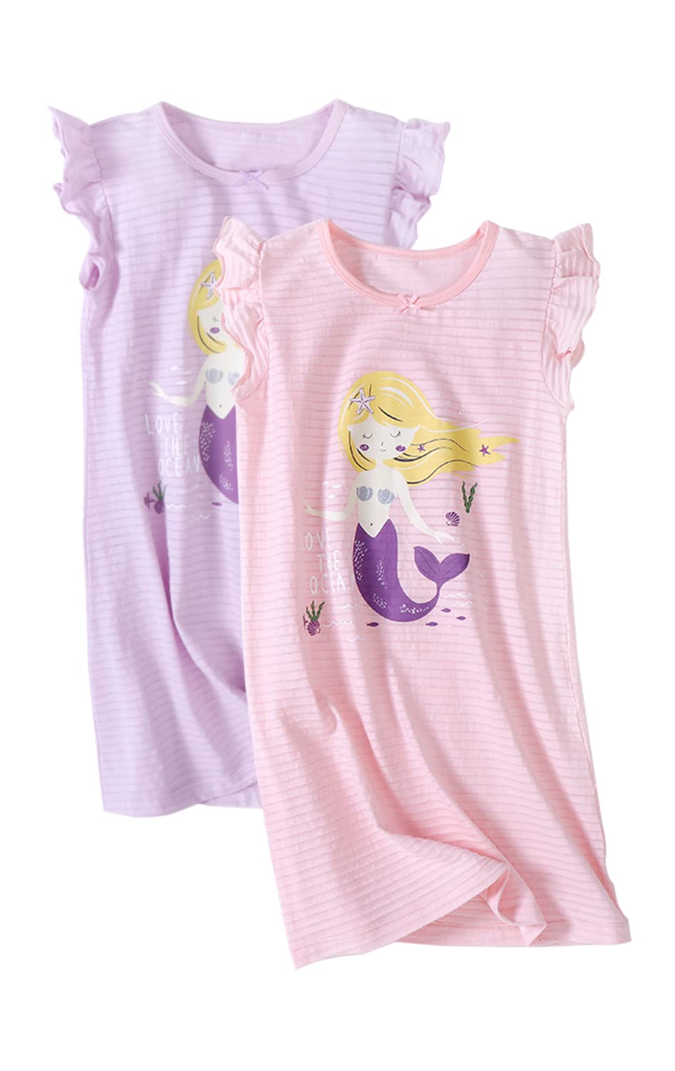 Bangsaur Girls' Cotton Summer Nightgown - Soft Sleep Dress for Kids Ages 3-12 | Comfortable Pajama Dress for Bedtime & Sleepovers