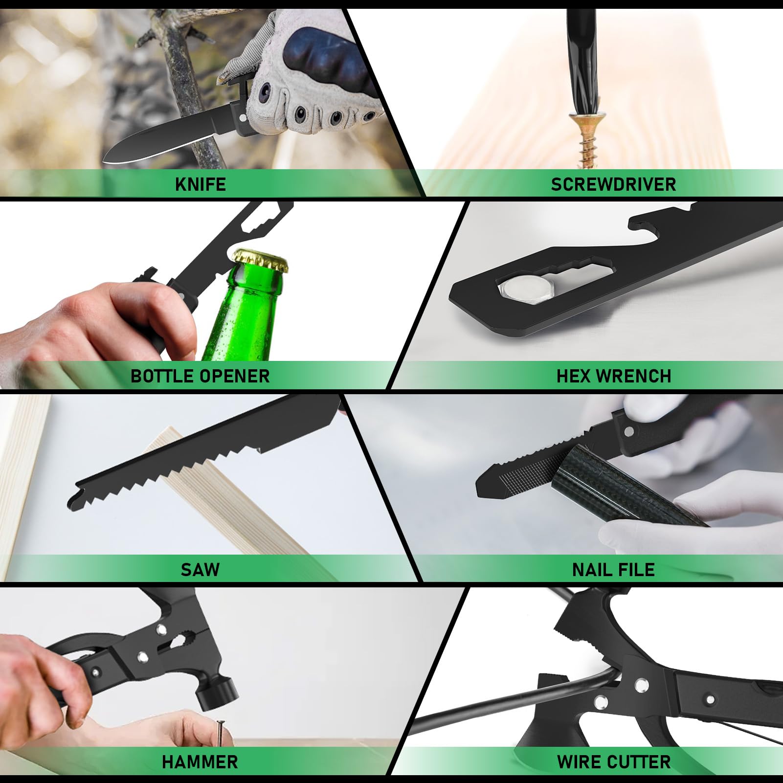 15-in-1 Multitool Axe Hatchet - Perfect Camping & Hiking Essential Tool for Men, Dad, Husband - Durable Black Outdoor Survival Gear - Great Birthday Gift for Him - Ideal for Backpacking, Wood Cutting & Emergency Situations