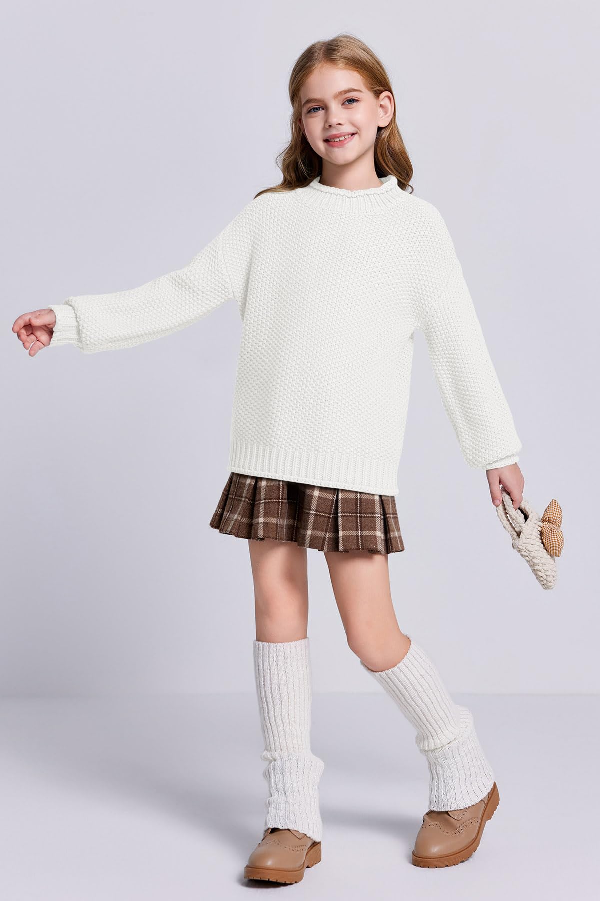 Imily Bela Girls Chunky Knit Turtleneck Sweater - Batwing Sleeve Pullover Jumper for Kids | Warm Winter Outfit for School, Playdates & Holiday Photos