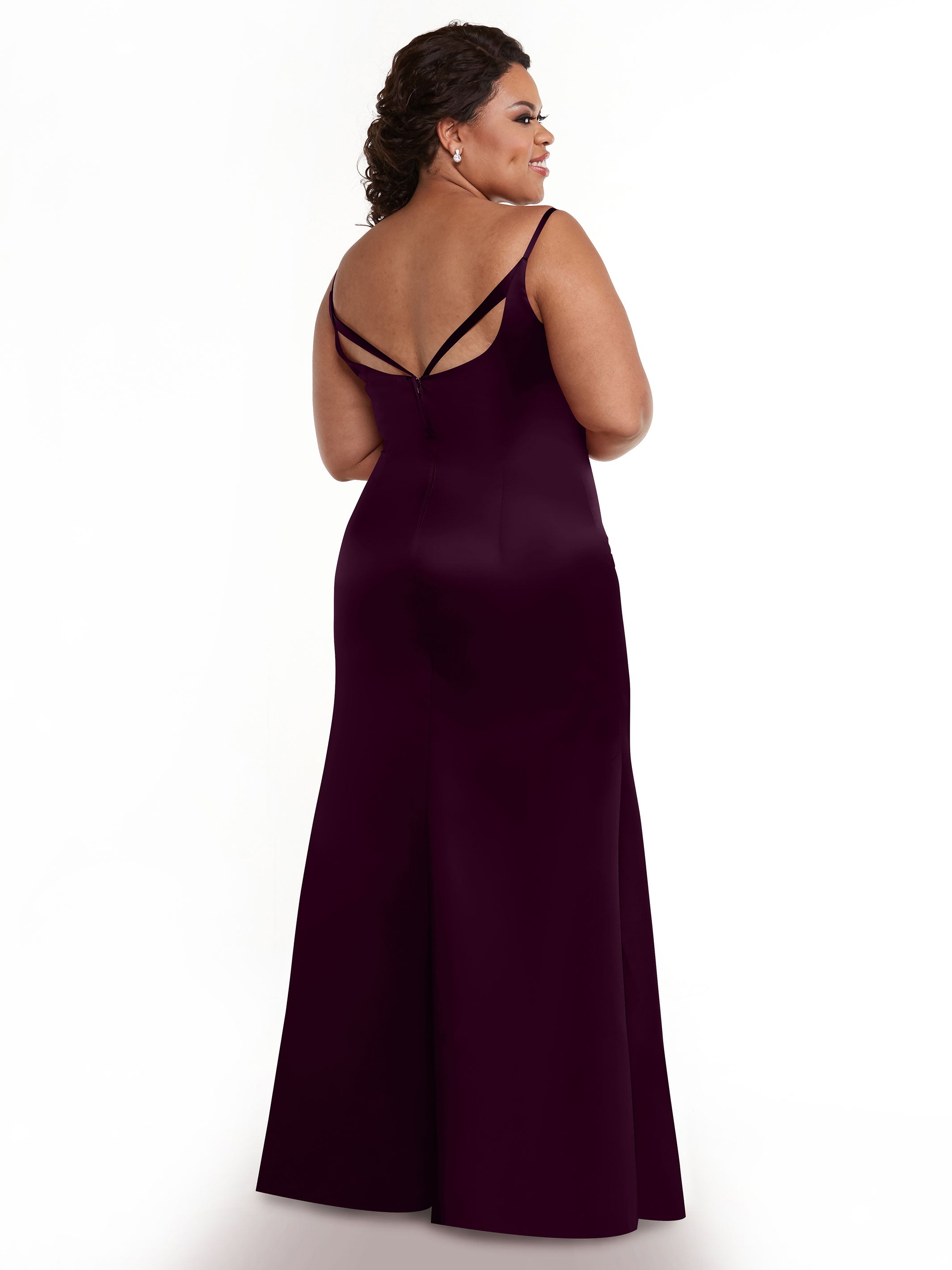 Elegant 80132 Fit and Flare Satin Bridesmaid Dress with High Slit - Perfect for Weddings, Prom, and Formal Events
