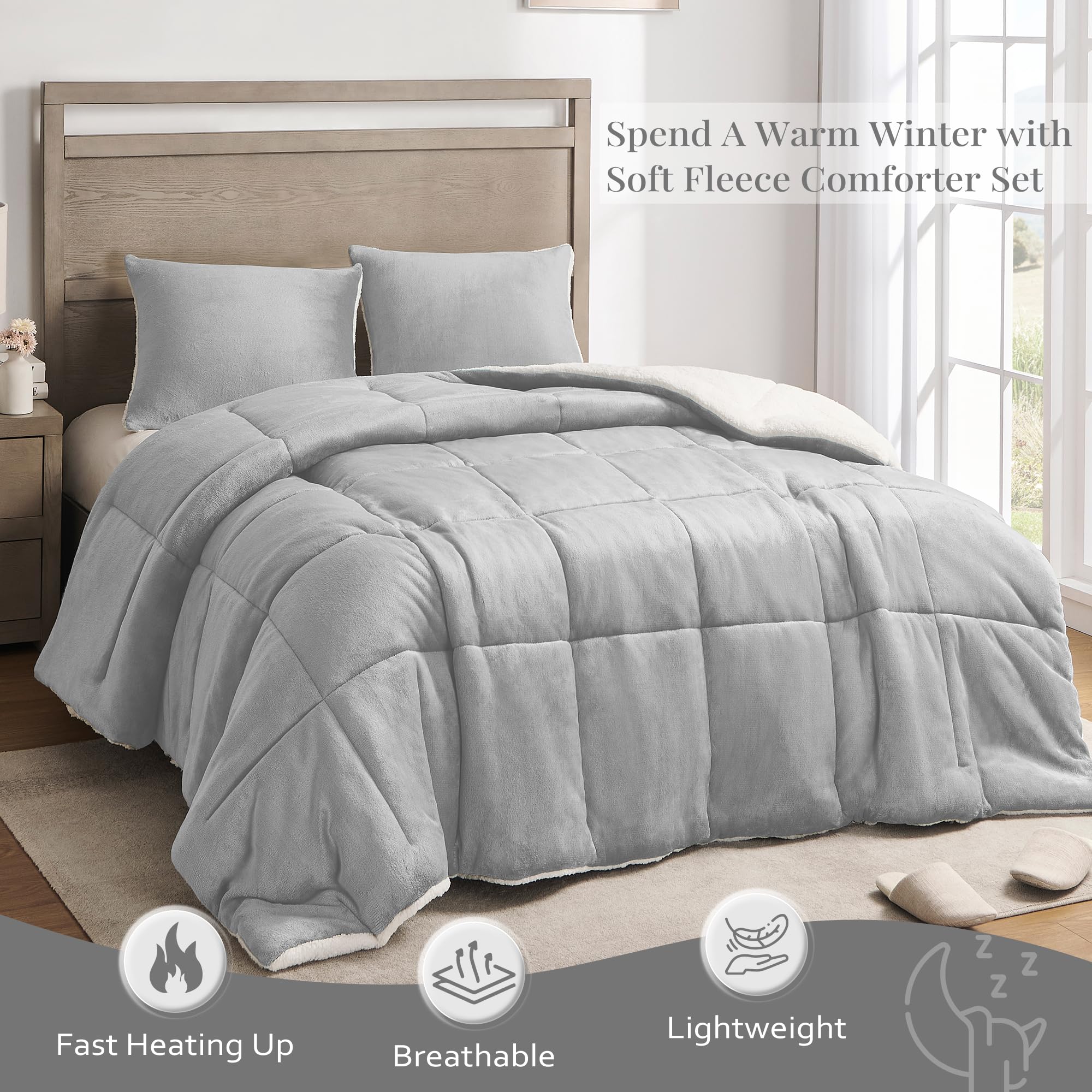 Luxury Fleece Sherpa Queen Comforter Set - Ultra Soft & Warm Winter Bedding for Queen Size Beds (88