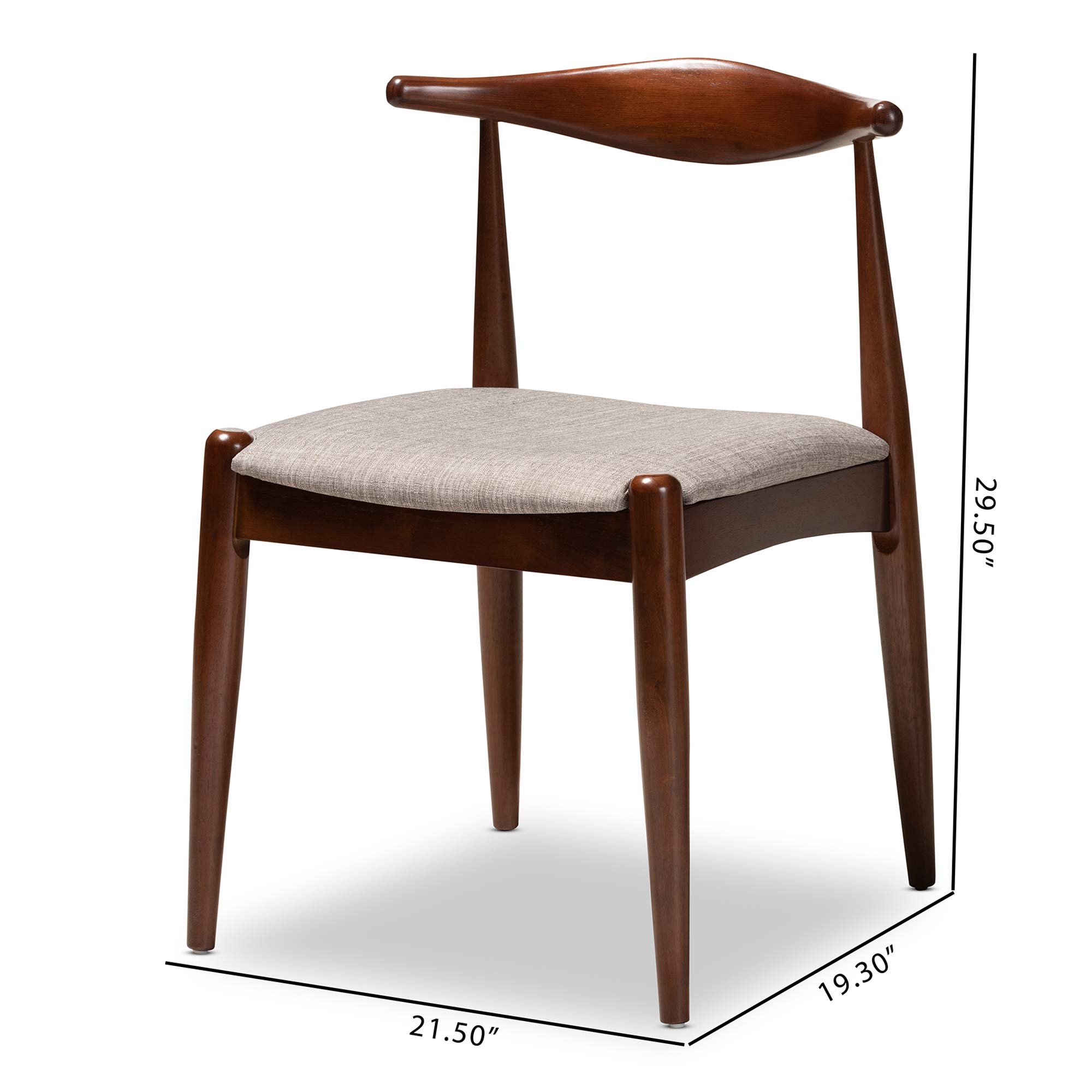 Baxton Studio Modern Dining Chairs Set of 2 - Light Gray Fabric with Walnut Wood Legs - Comfortable Kitchen & Dining Room Chairs for Home & Restaurant Use