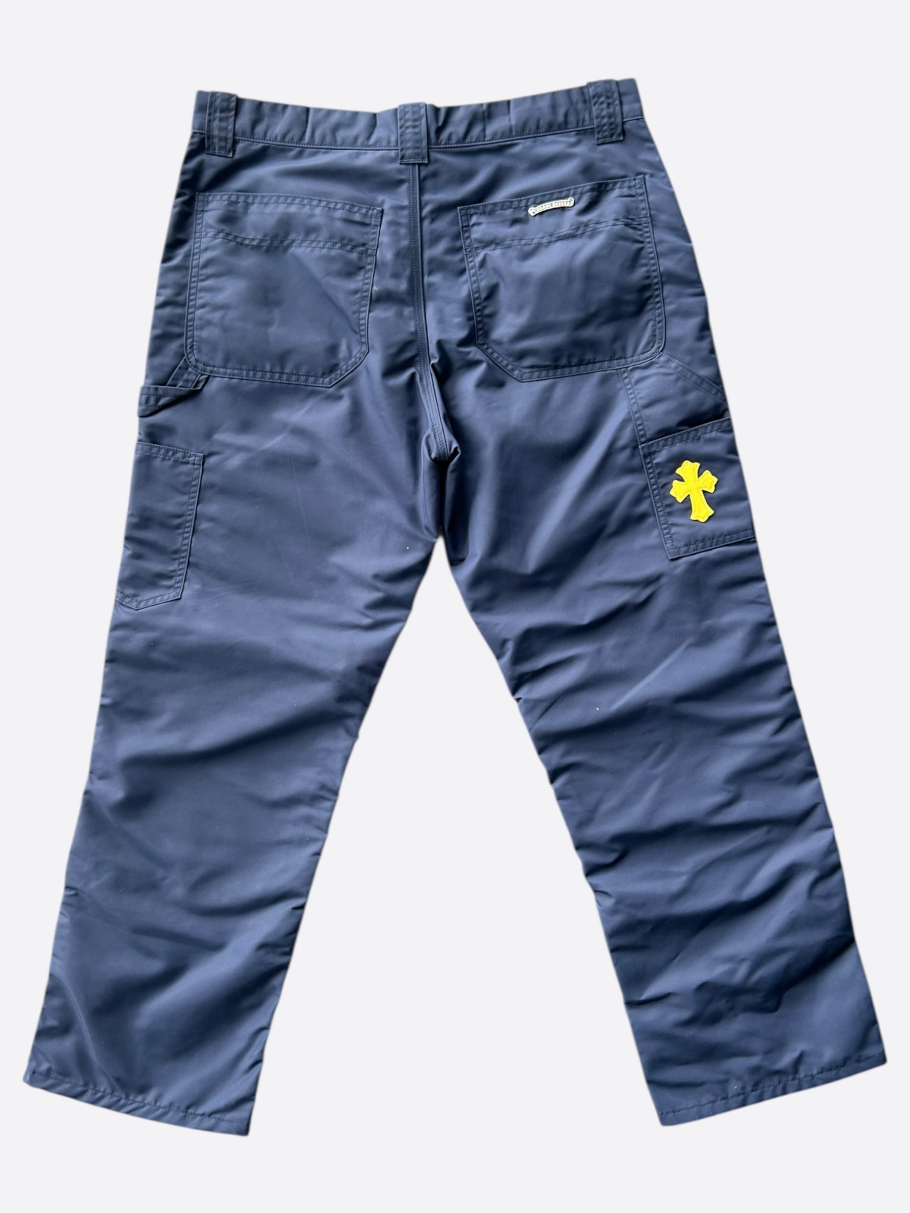 Chrome Hearts Navy Blue Nylon & Leather Carpenter Pants for Men - Stylish Workwear & Streetwear Fashion for Everyday Wear