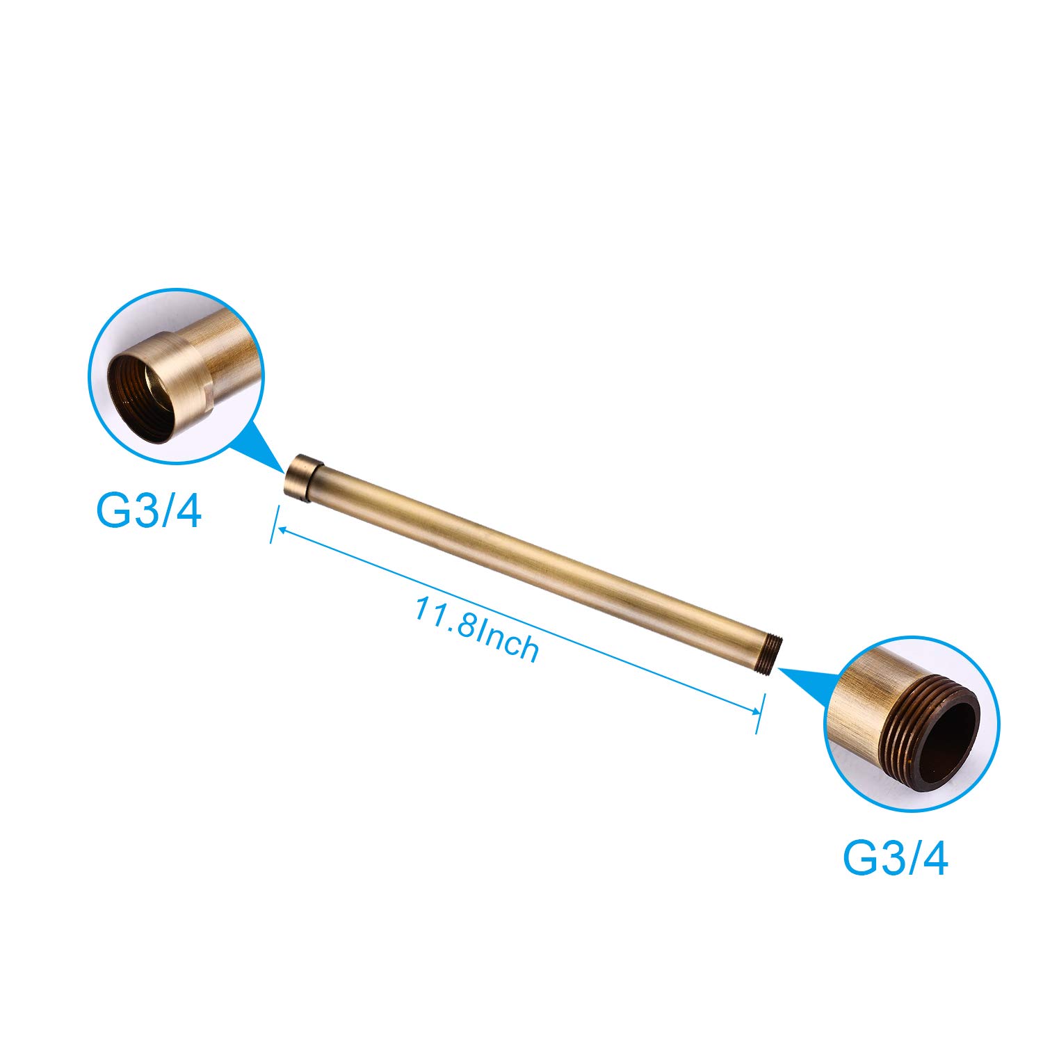 Gotonovo 8 Inch Antique Brass Rainfall Showerhead - Wall Mounted 2 Cross Handle Shower Fixture with G3/4 Extension Tube & Adjustable Shower Arm - Perfect for Vintage Bathroom Renovation & Spa-Like Shower Experience