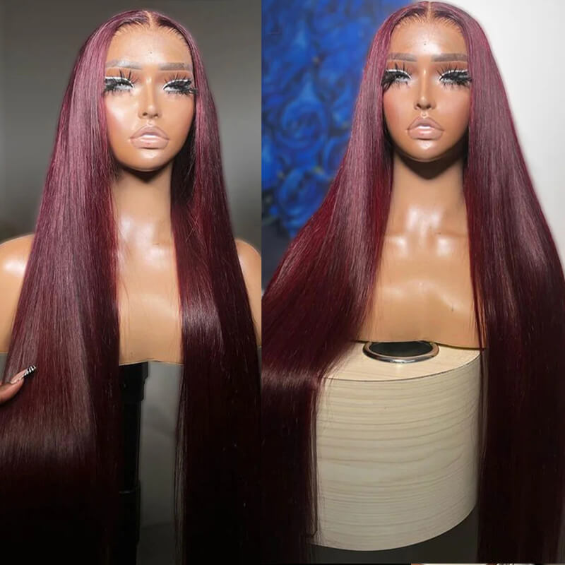 Eullair Pre-Colored Dark #99J Burgundy Frontal Wig - Natural Looking Human Hair Lace Front Wig for Women | Perfect Fall Color for Daily Wear, Parties & Special Occasions
