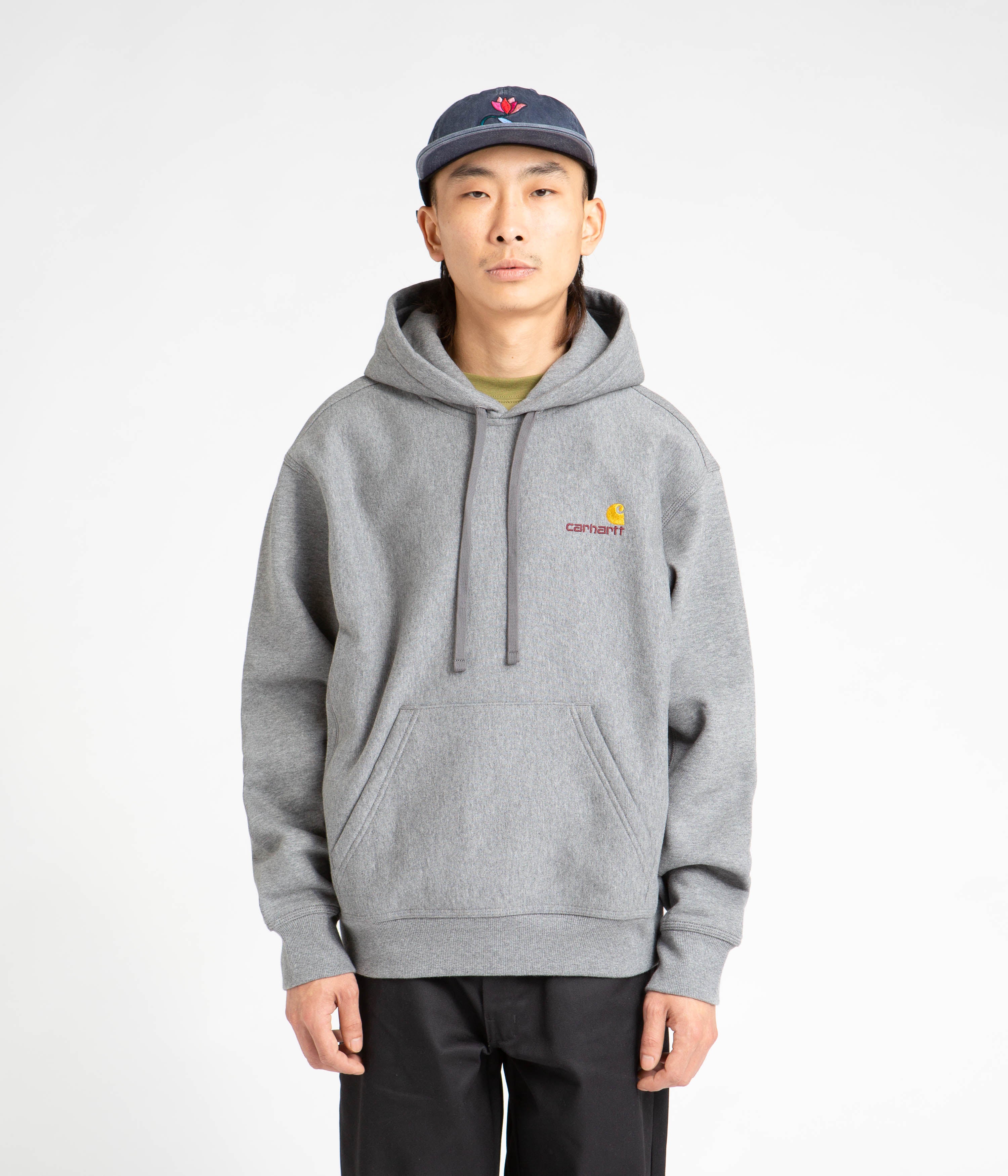 Carhartt American Script Hoodie for Men & Women - Dark Grey Heather Pullover Sweatshirt | Comfortable & Durable Cotton Blend | Perfect for Work, Outdoor Activities & Casual Wear