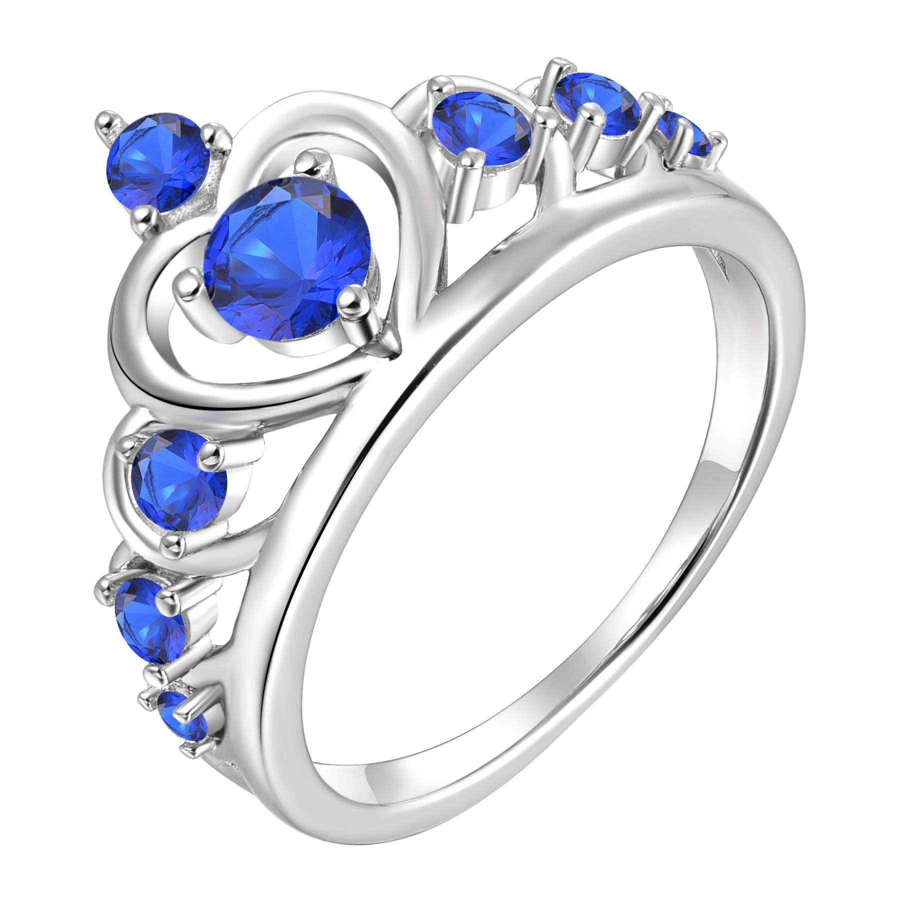 YL 925 Sterling Silver Heart Crown Engagement Rings for Women - Queen Birthstone Jewelry for Anniversary, Wedding & Proposal Gifts - Perfect for Valentine's Day, Bridal Shower & Romantic Occasions